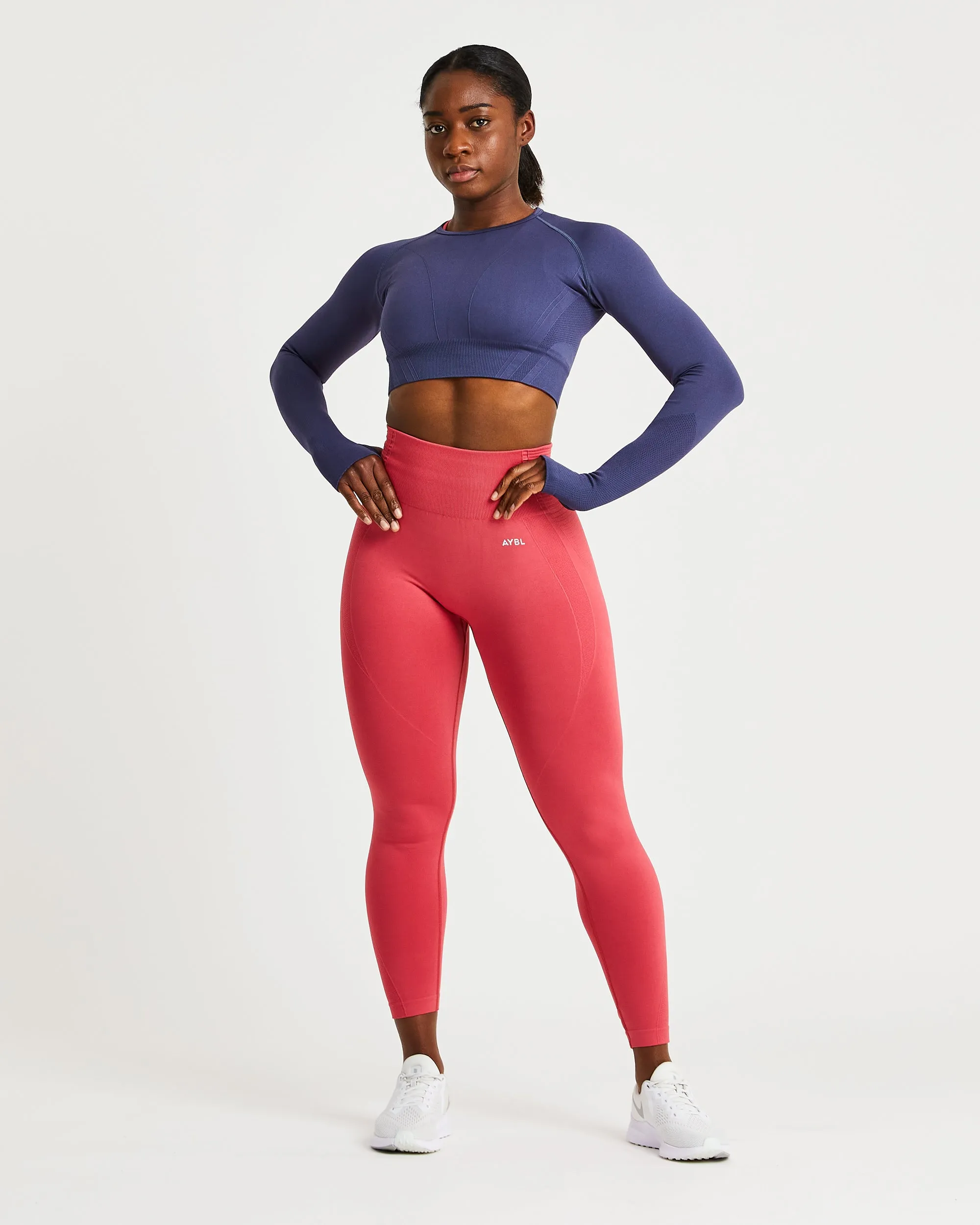 Balance V2 Seamless Long Sleeve Crop Top - Navy Blue