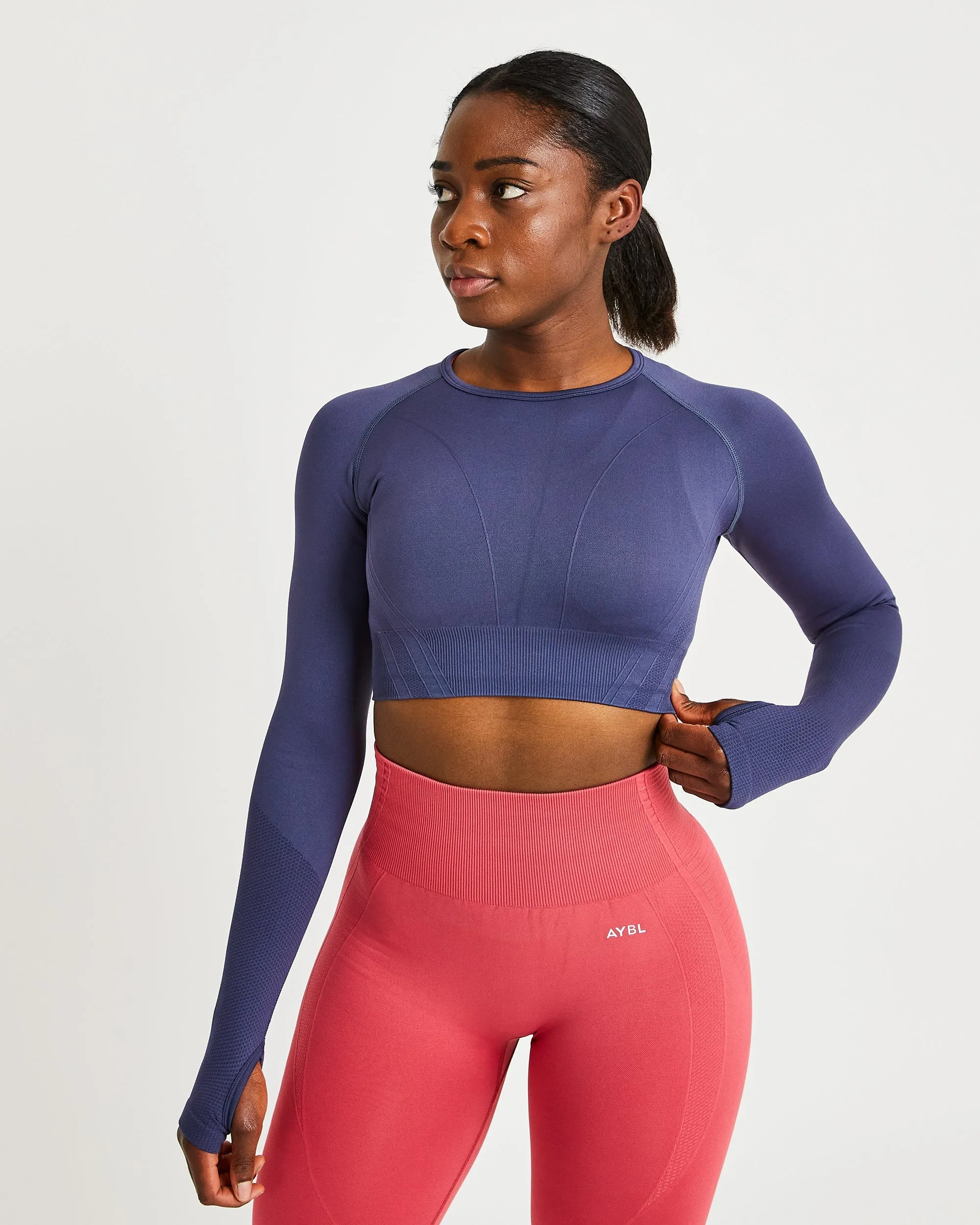 Balance V2 Seamless Long Sleeve Crop Top - Navy Blue