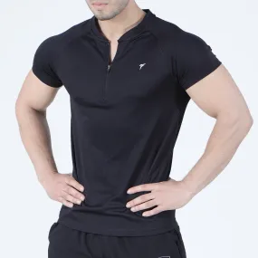 Black Mesh Quarter Zip Half Sleeve Tee