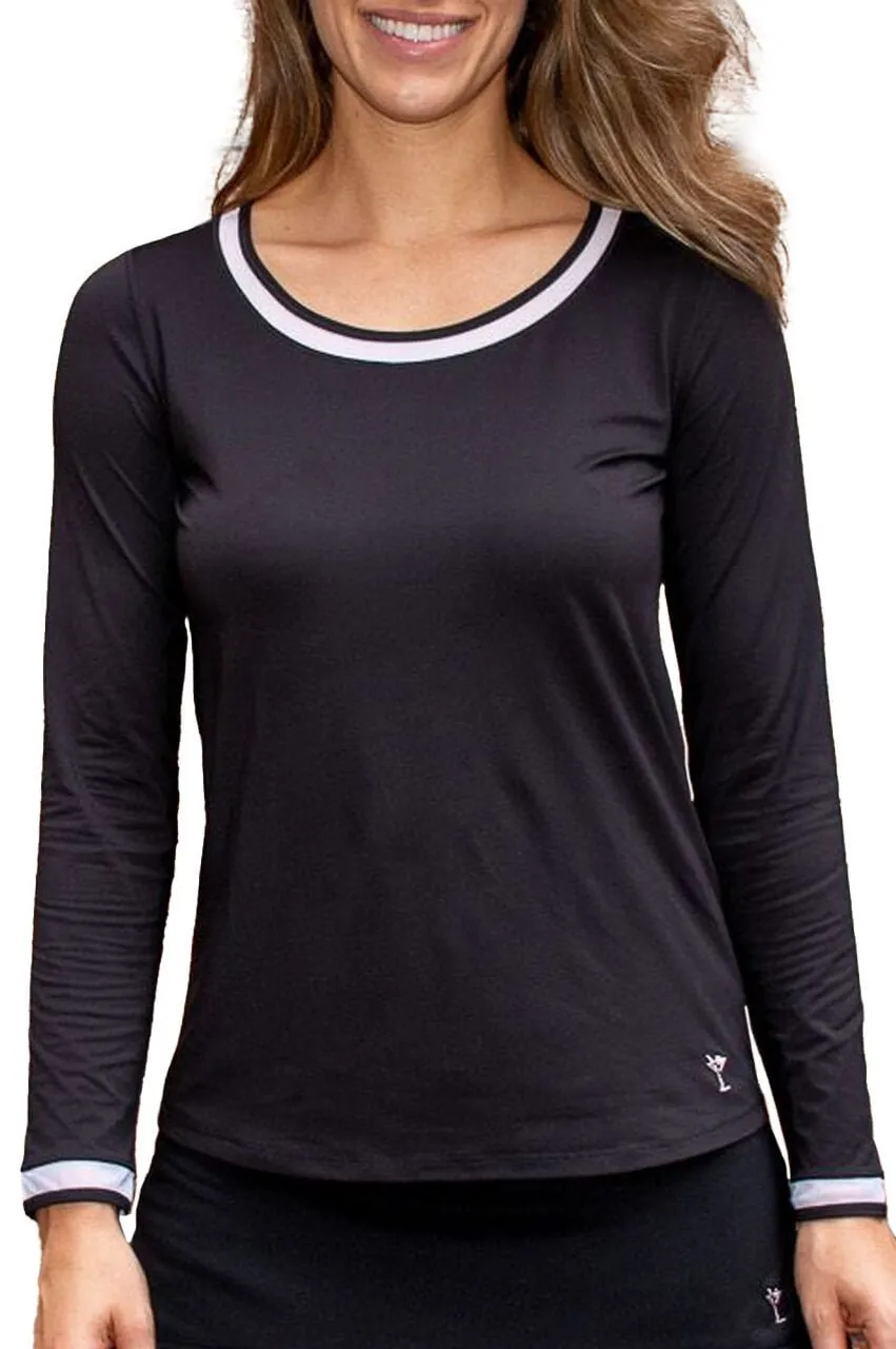 Black/White Long Sleeve Mesh Trim Top