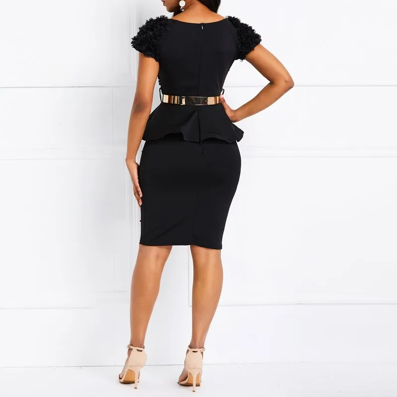 Bodycon Dress Women Ruffles Beading Black Elegant Party Stylish Dress