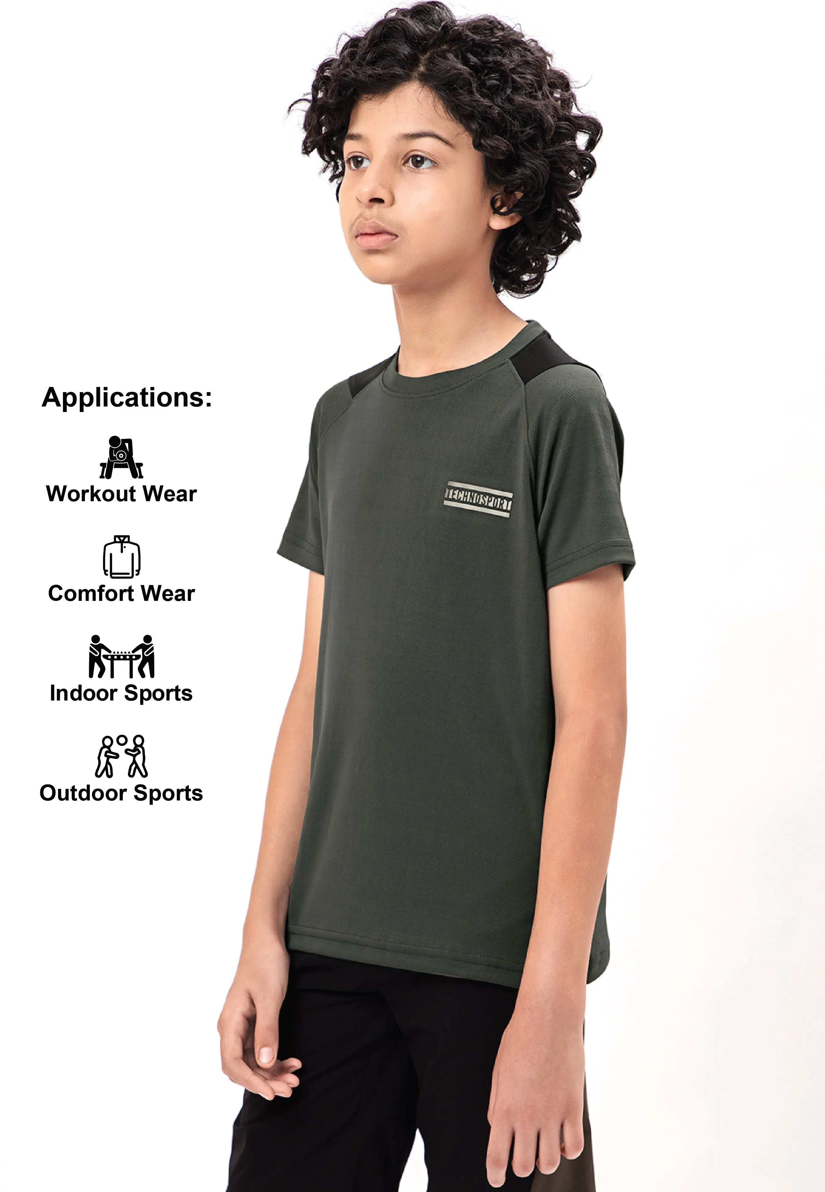 Boys Colorblock Slim Fit Crew Neck T-shirt with TECHNO COOL 