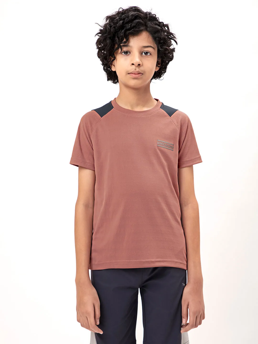 Boys Colorblock Slim Fit Crew Neck T-shirt with TECHNO COOL 