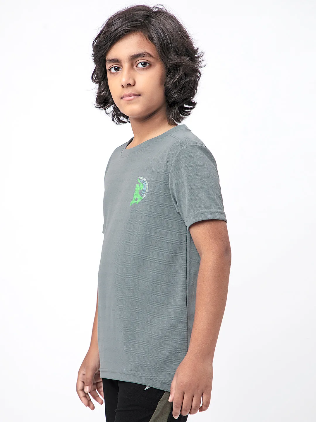 Boys Solid Slim Fit Crew Neck T-shirt with DOUBLE COOL