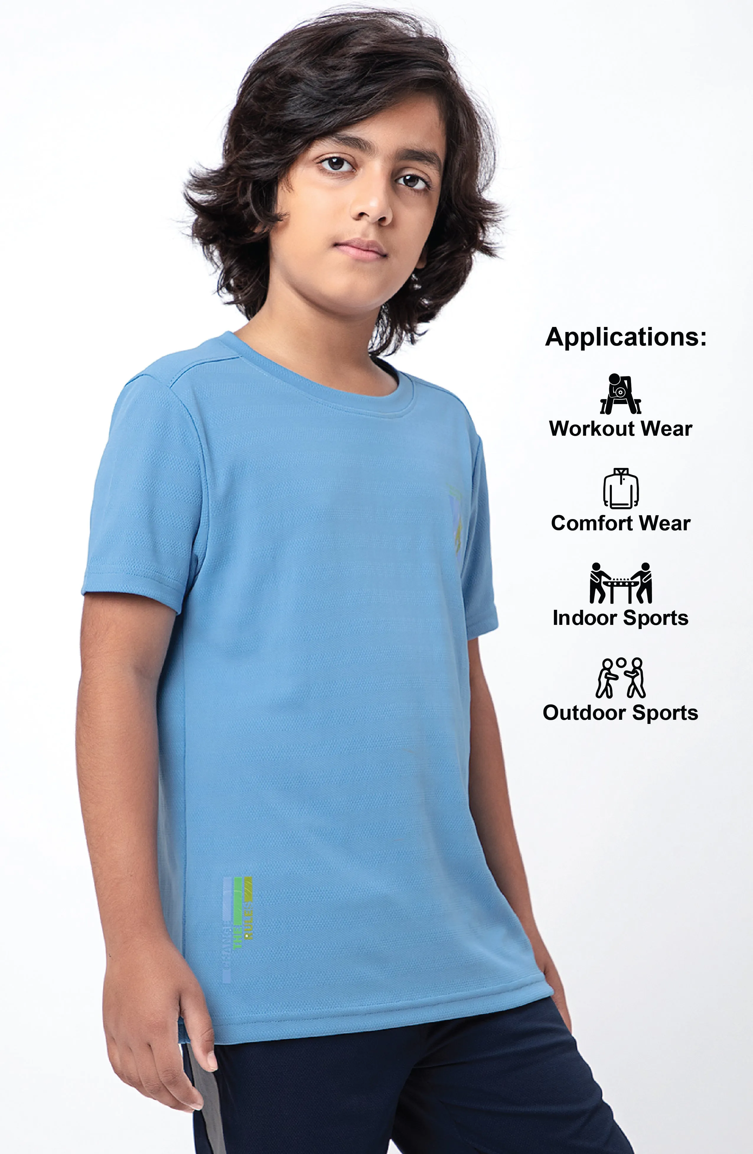 Boys Solid Slim Fit Crew Neck T-shirt with DOUBLE COOL