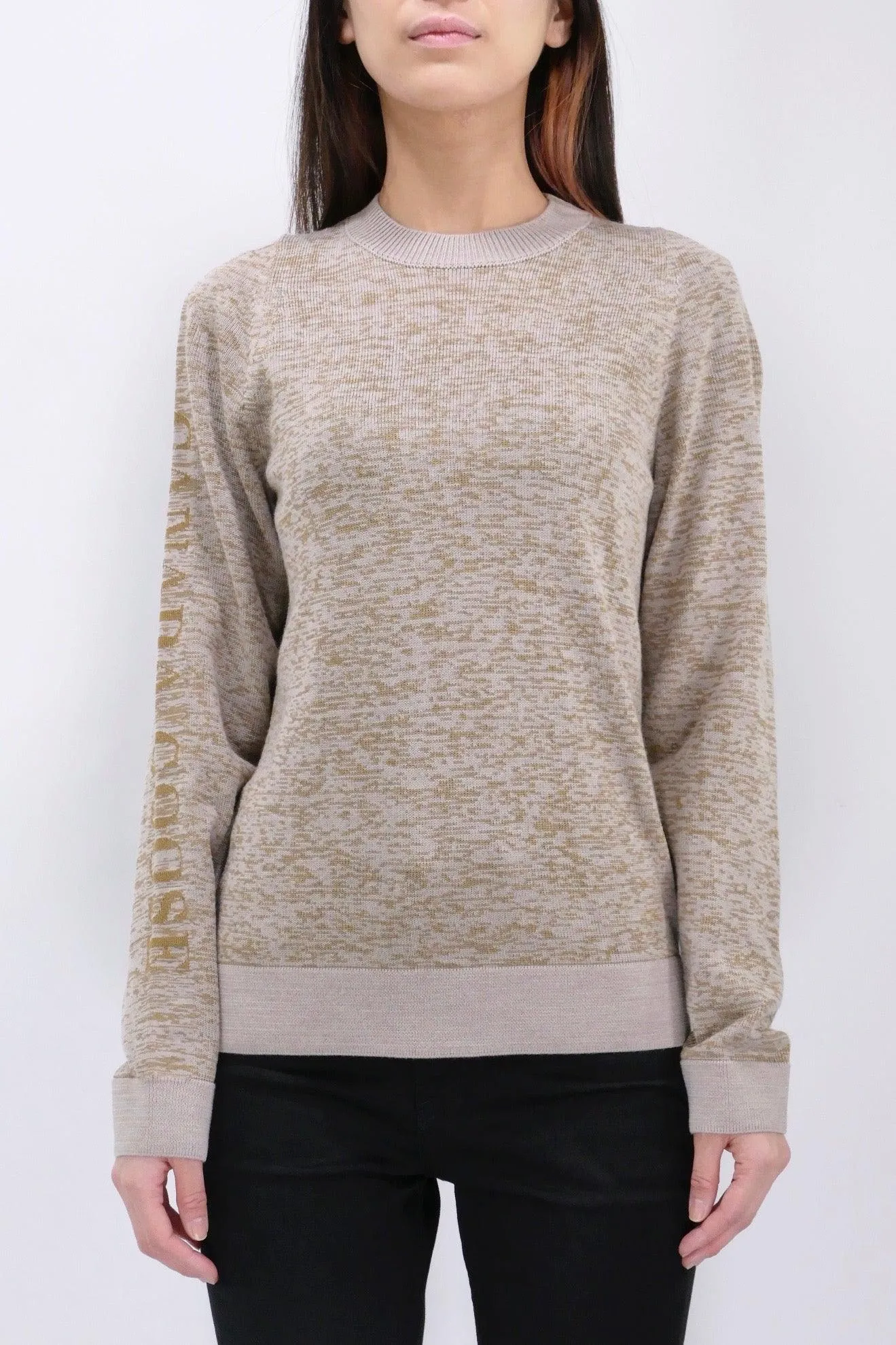 Canada Goose Womens Knit Crewneck Saturna Wordmark Reflective - Tan/Gold