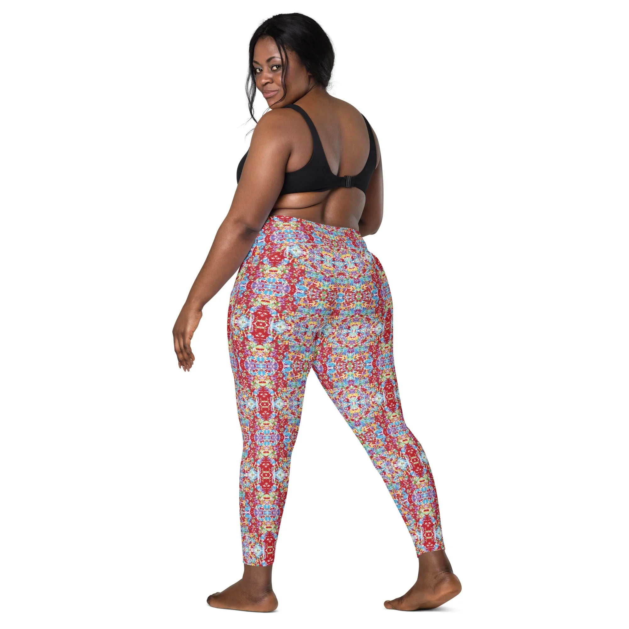 Candie's Crossover waist leggings with pockets- White Rainbow Kaleidoscope