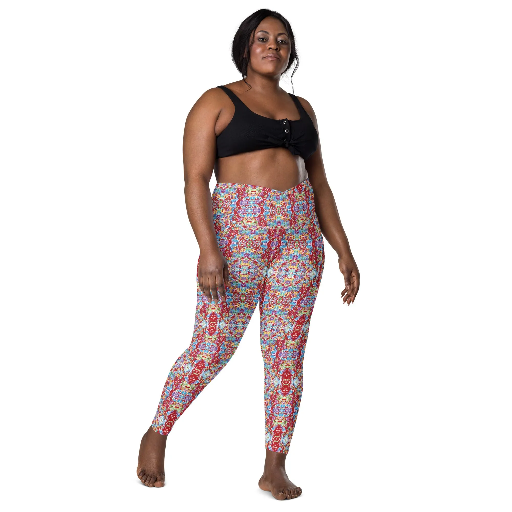 Candie's Crossover waist leggings with pockets- White Rainbow Kaleidoscope