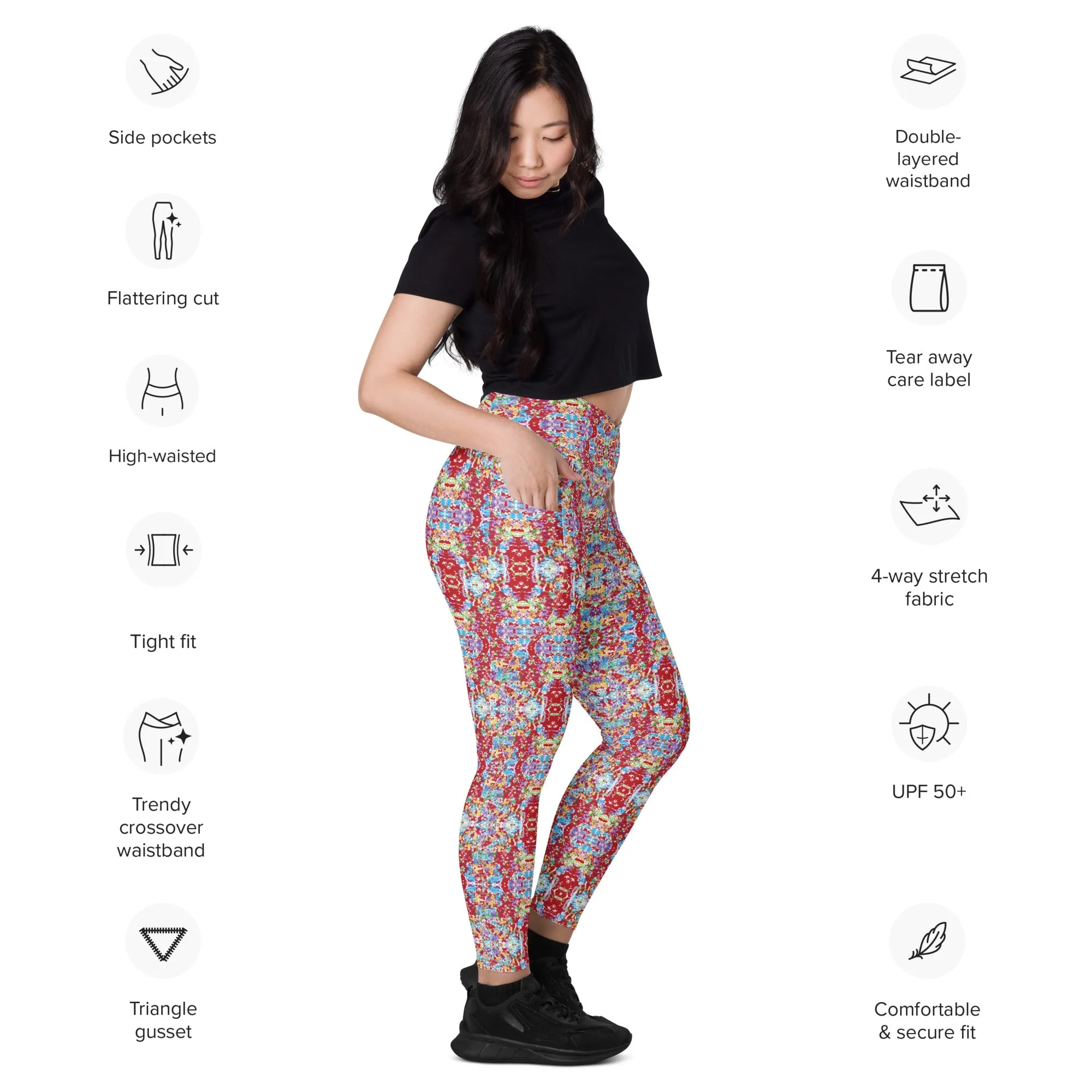 Candie's Crossover waist leggings with pockets- White Rainbow Kaleidoscope