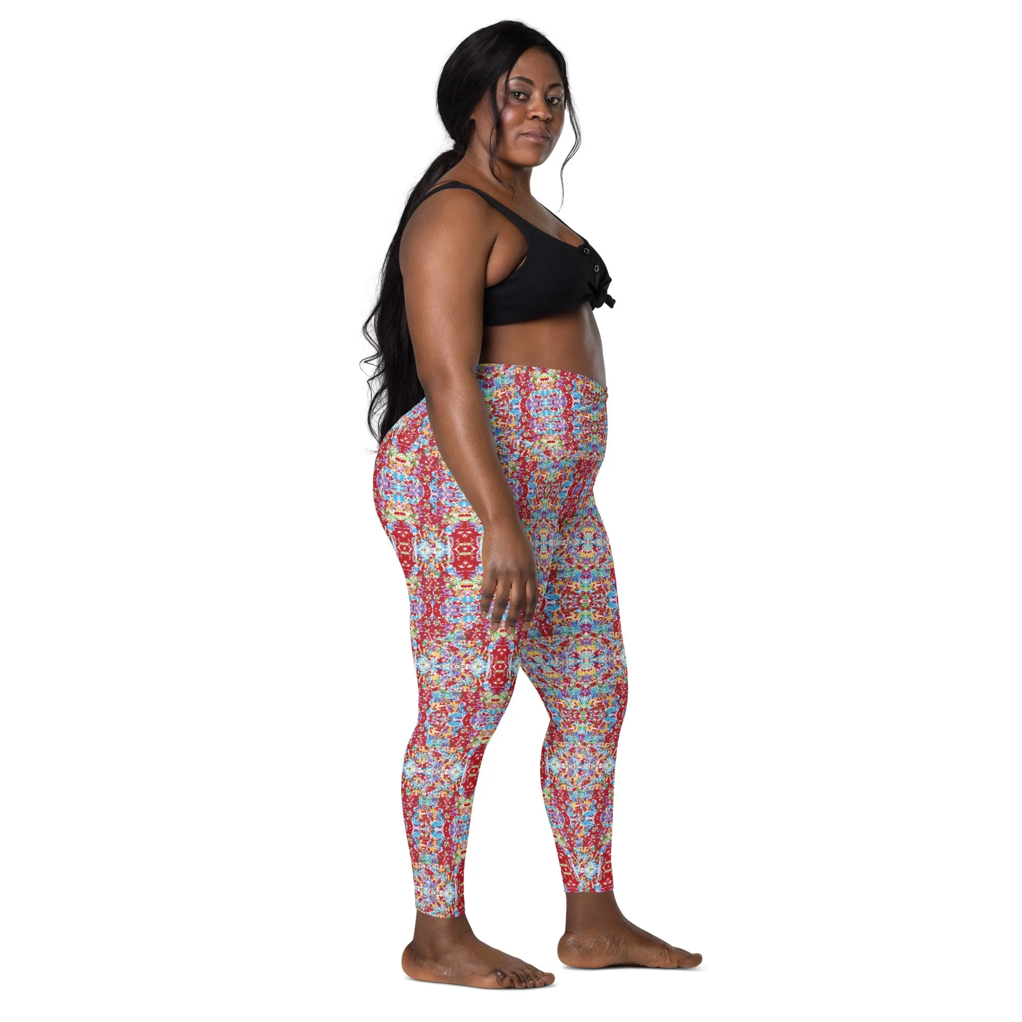 Candie's Crossover waist leggings with pockets- White Rainbow Kaleidoscope