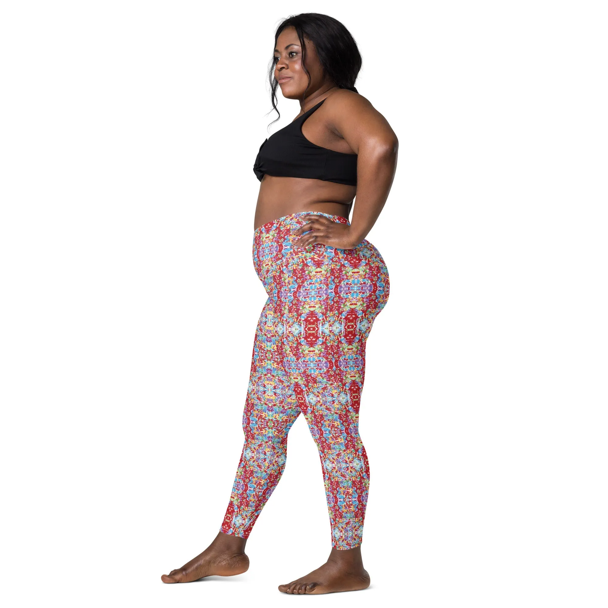 Candie's Crossover waist leggings with pockets- White Rainbow Kaleidoscope