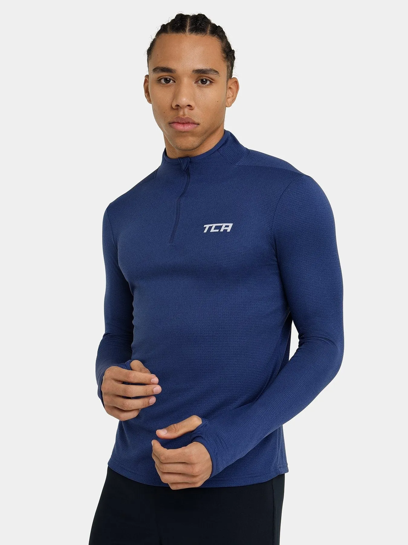 Cloud Fleece Quarter Zip Running Top For Men With Thumbholes & Side Zip Pocket