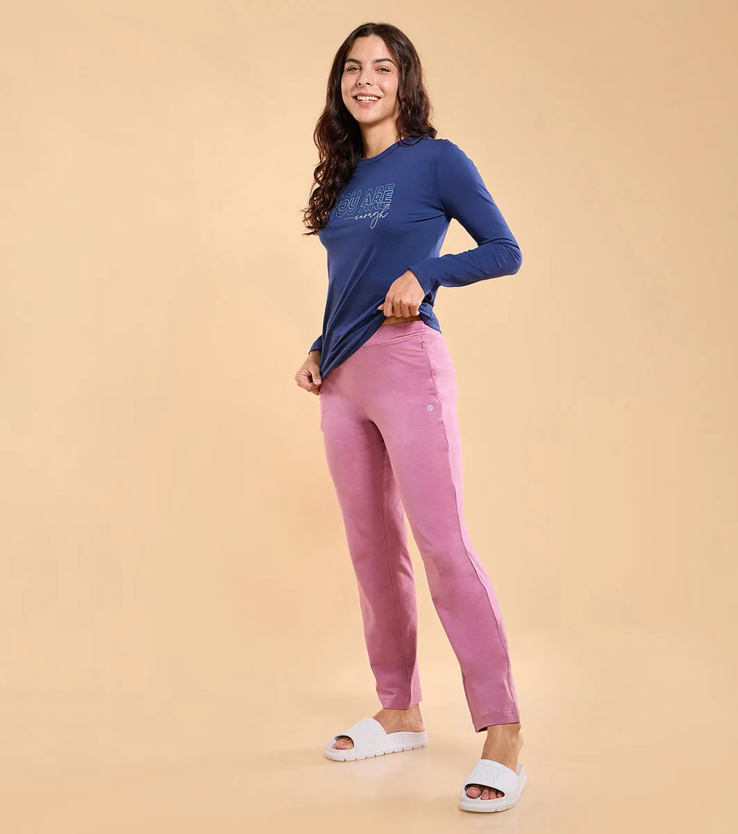 Enamor Essentials E014 Lounge Pants | Basic Straight Leg Pants With Adjustable Drawstring And Zipper Pockets