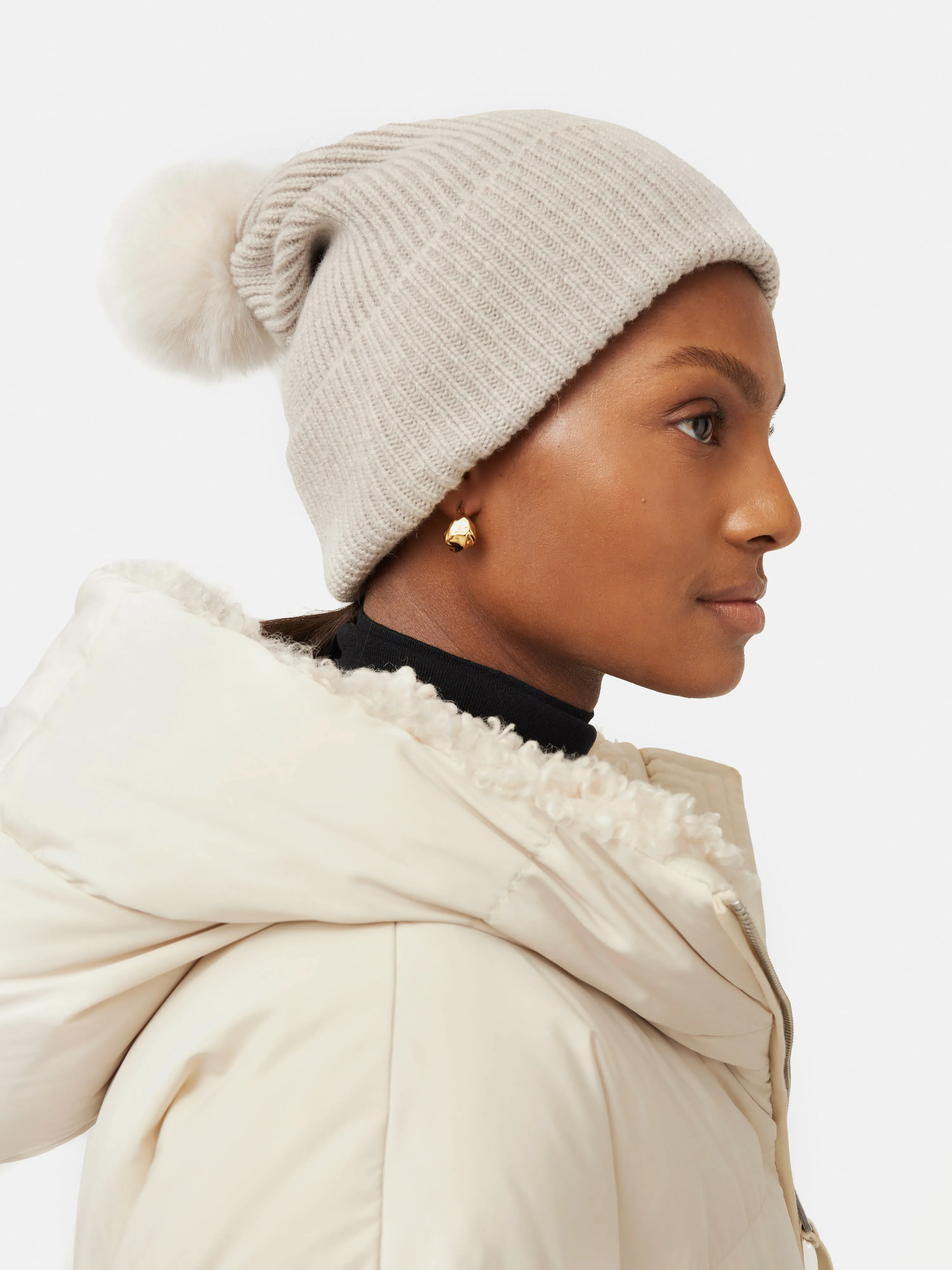 Faux Fur Pom Hat | Cream