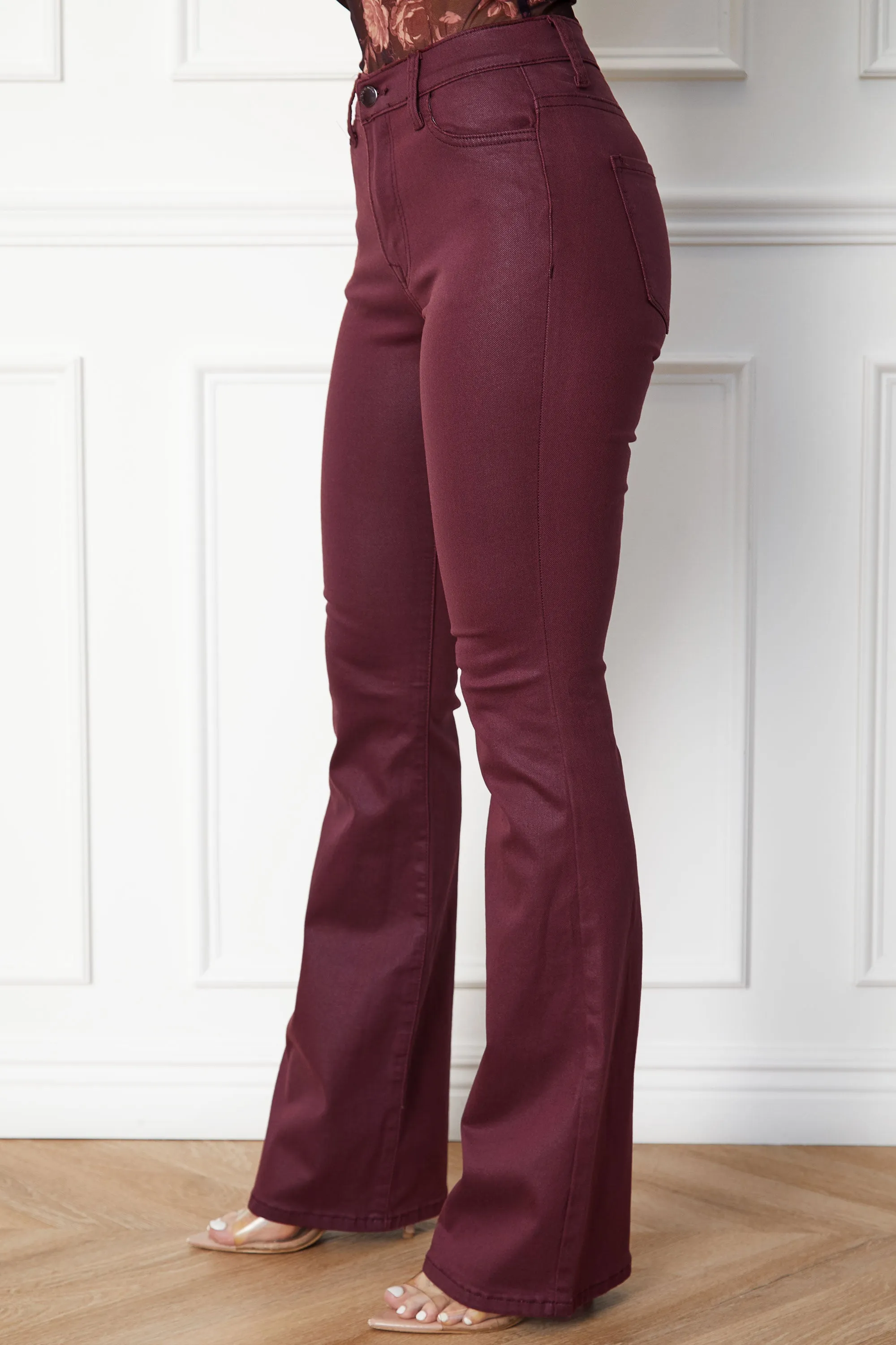 Fran Burgundy Vegan Leather Skinny Pants