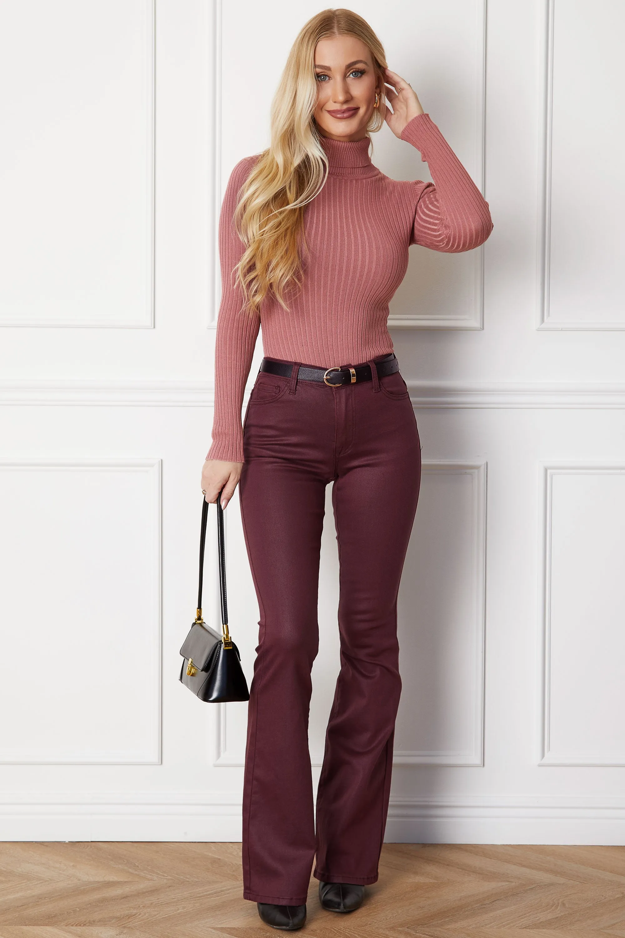 Fran Burgundy Vegan Leather Skinny Pants