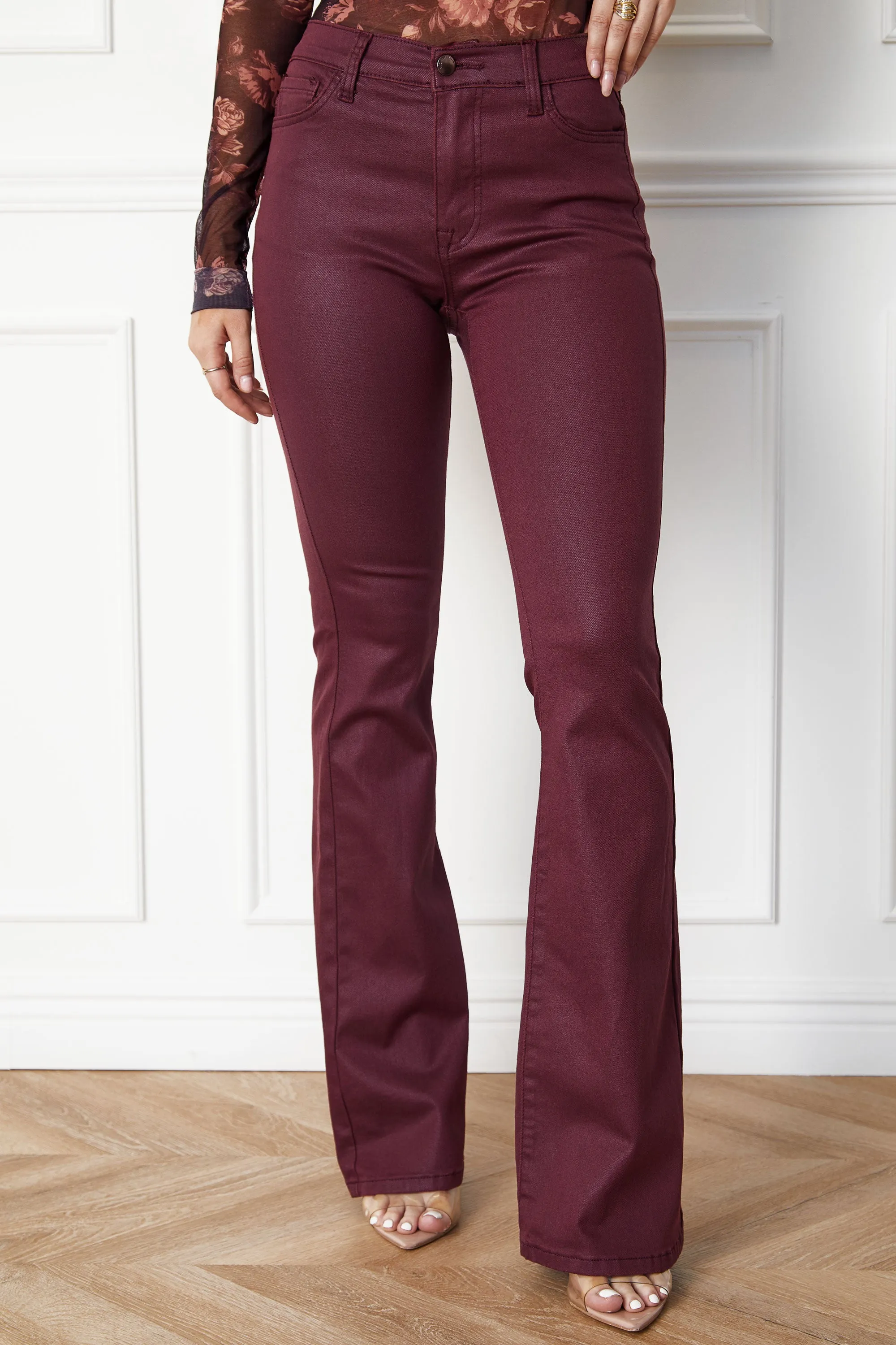 Fran Burgundy Vegan Leather Skinny Pants