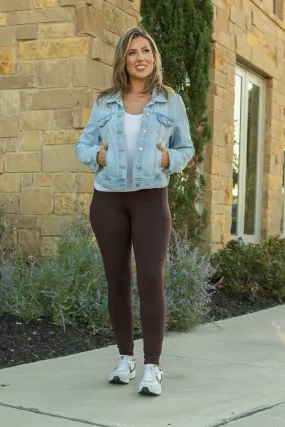 Full Length Leggings with Pocket in Brown