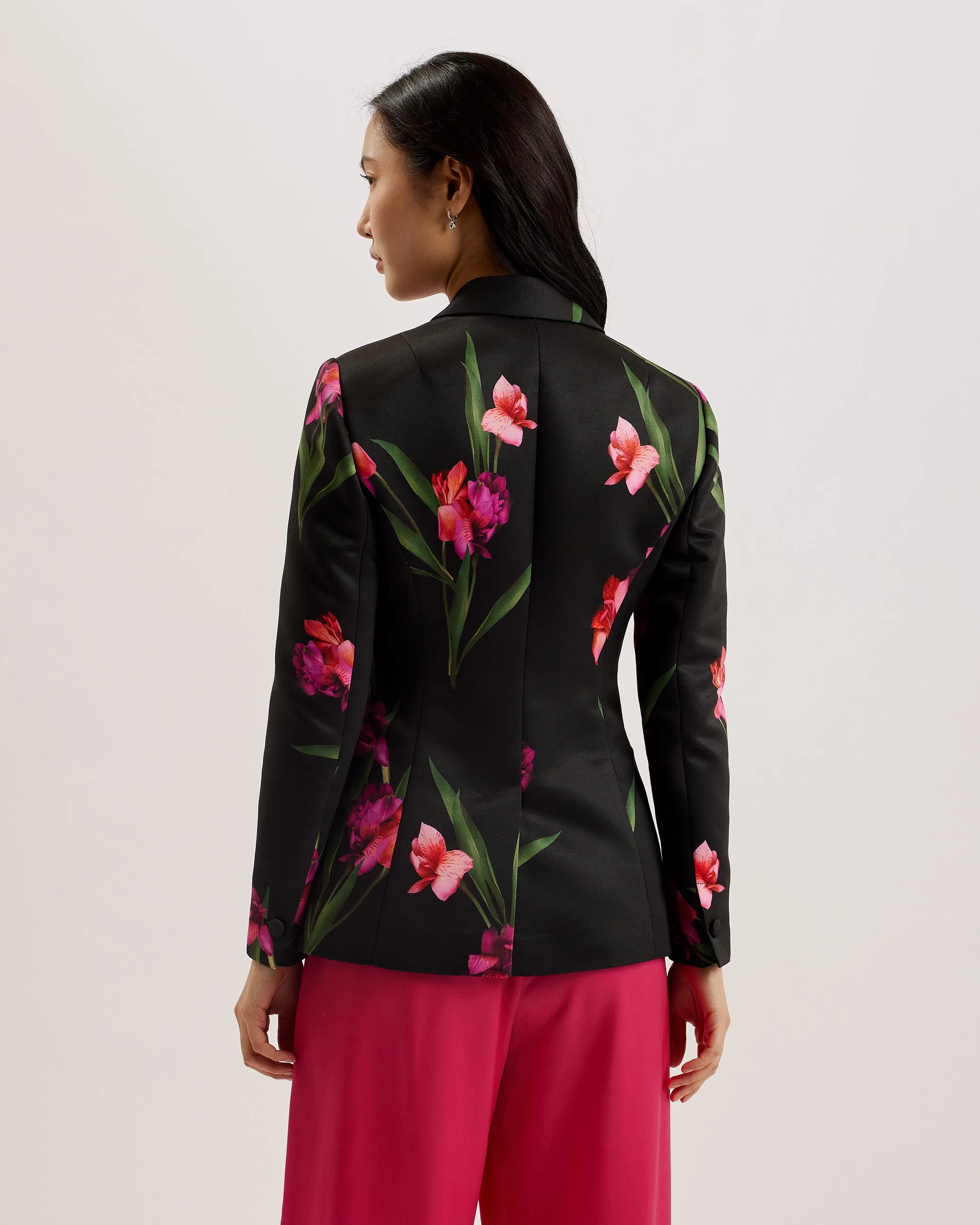 Hadina Printed Fitted Blazer Black