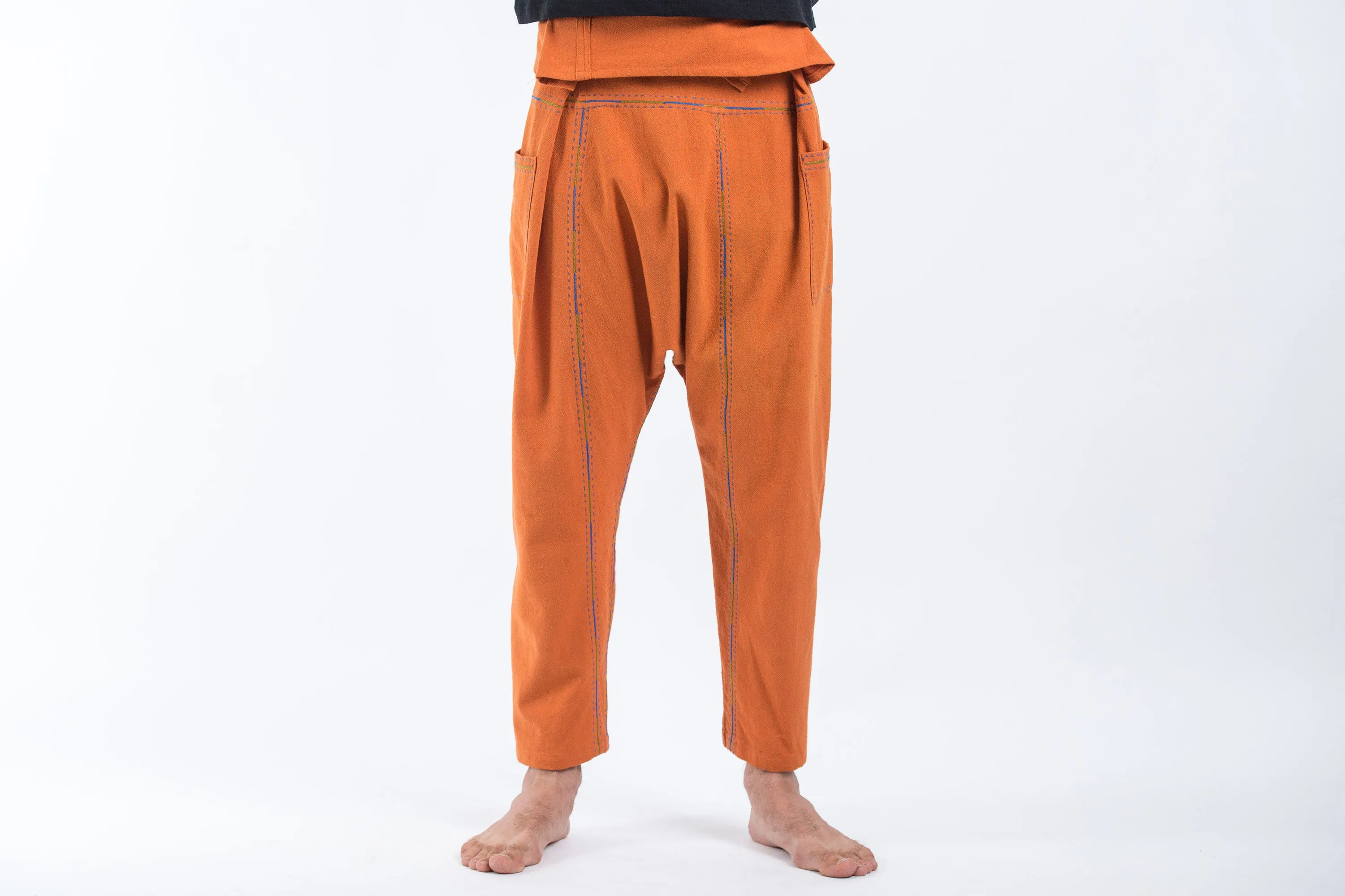 Hand Embroidered Men's Slim Cut Fisherman Pants in Orange