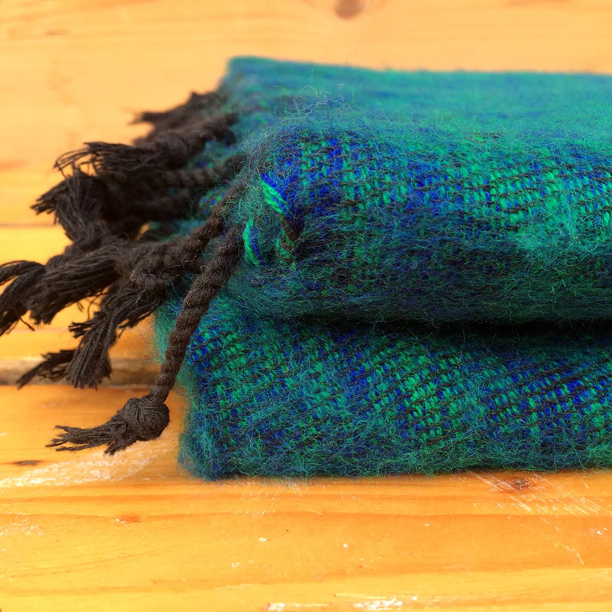 Handmade Nepalese 'Yak Wool' Shawl Jungle Trail Green-Blue Oversized Scarf / Yoga Blanket