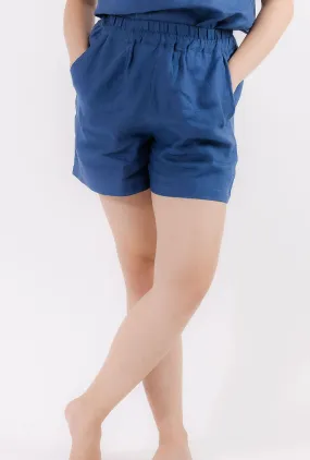 Linen Relaxed Shorts in Dark Blue