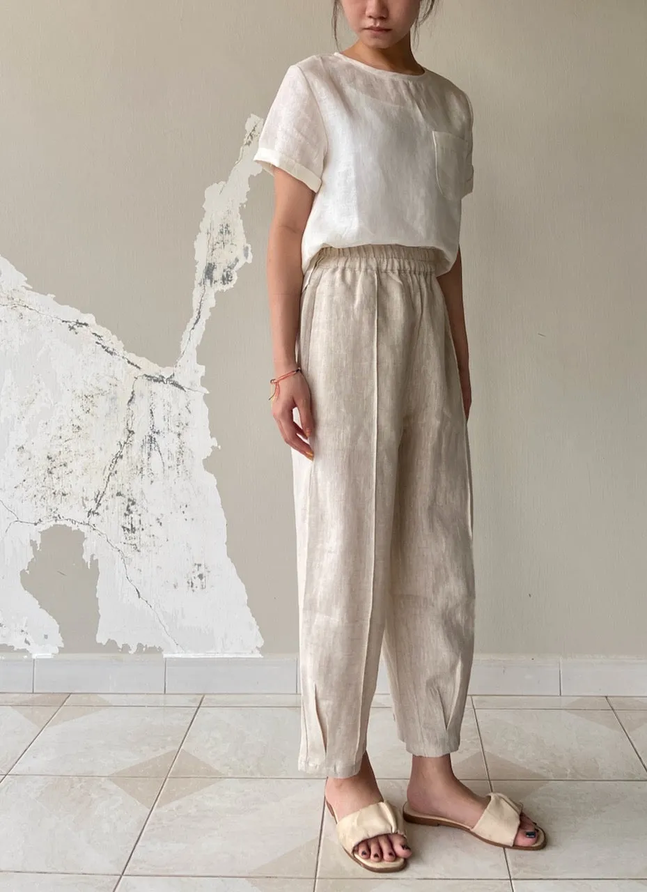 Linen Short Sleeve Top with Pocket in White