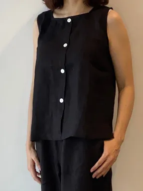 Linen Sleeveless Top (Black)