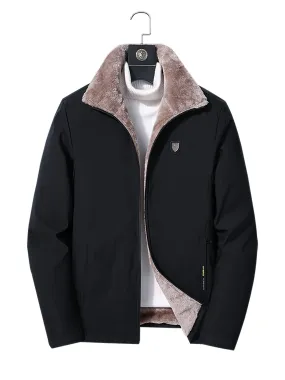 Men's Casual Solid Color Windproof  Fleece Zipper Jacket