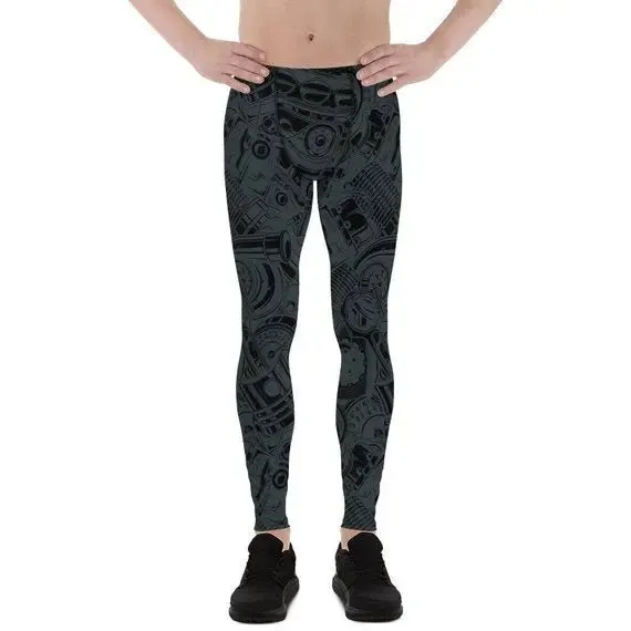 Men's High-Performance Auto Parts Leggings - Moisture-Wicking, Breathable & Stylish - 82% Polyester, 18% Spandex