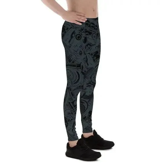 Men's High-Performance Auto Parts Leggings - Moisture-Wicking, Breathable & Stylish - 82% Polyester, 18% Spandex