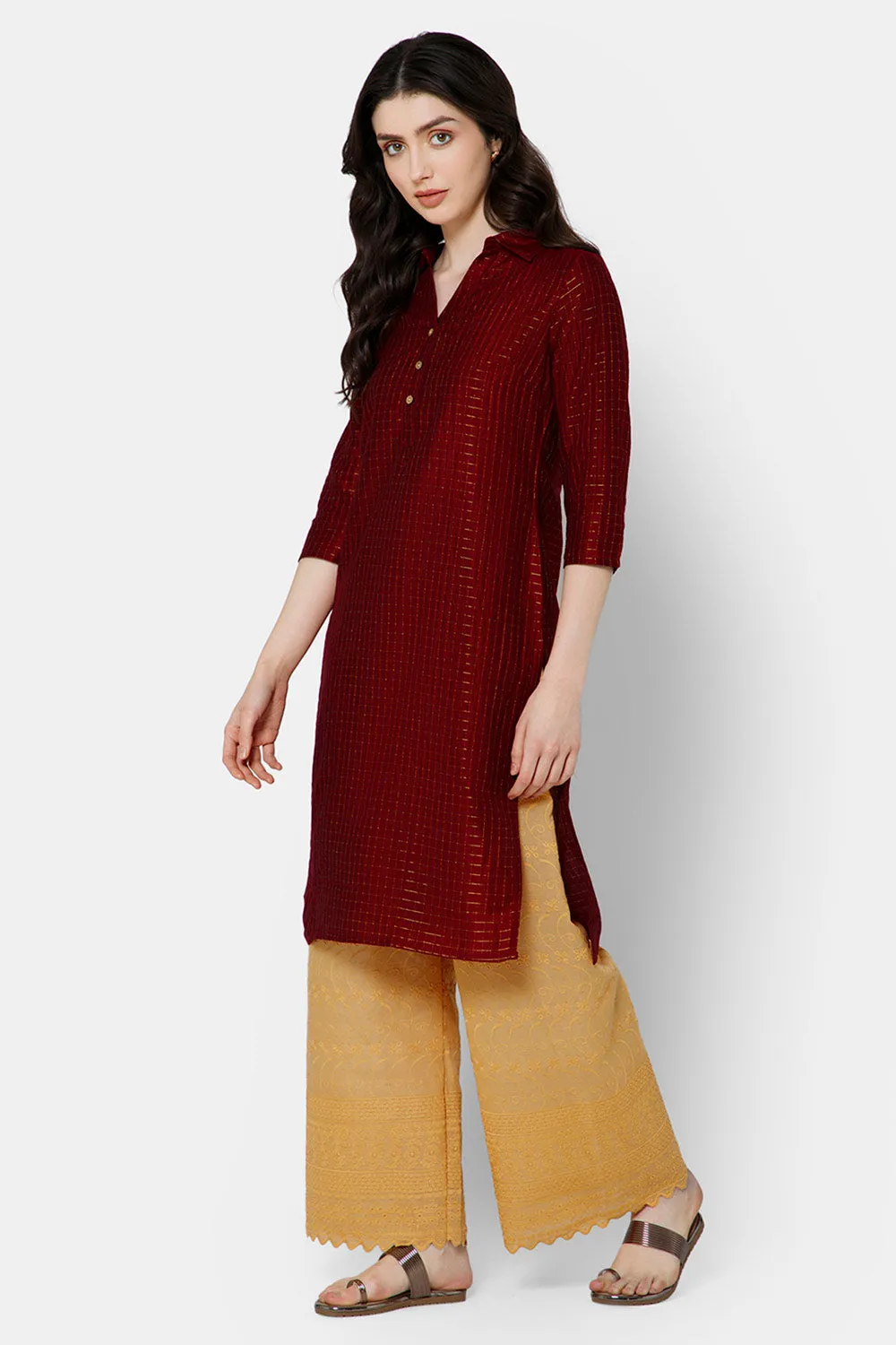 Mythri Women's Kurthi Anarkali Casual wear - Maroon - KU65