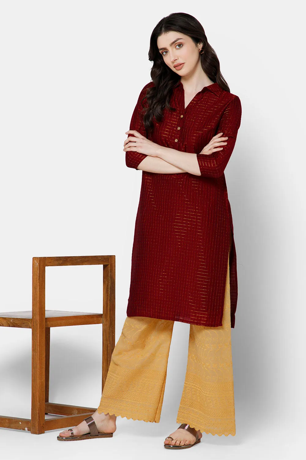 Mythri Women's Kurthi Anarkali Casual wear - Maroon - KU65