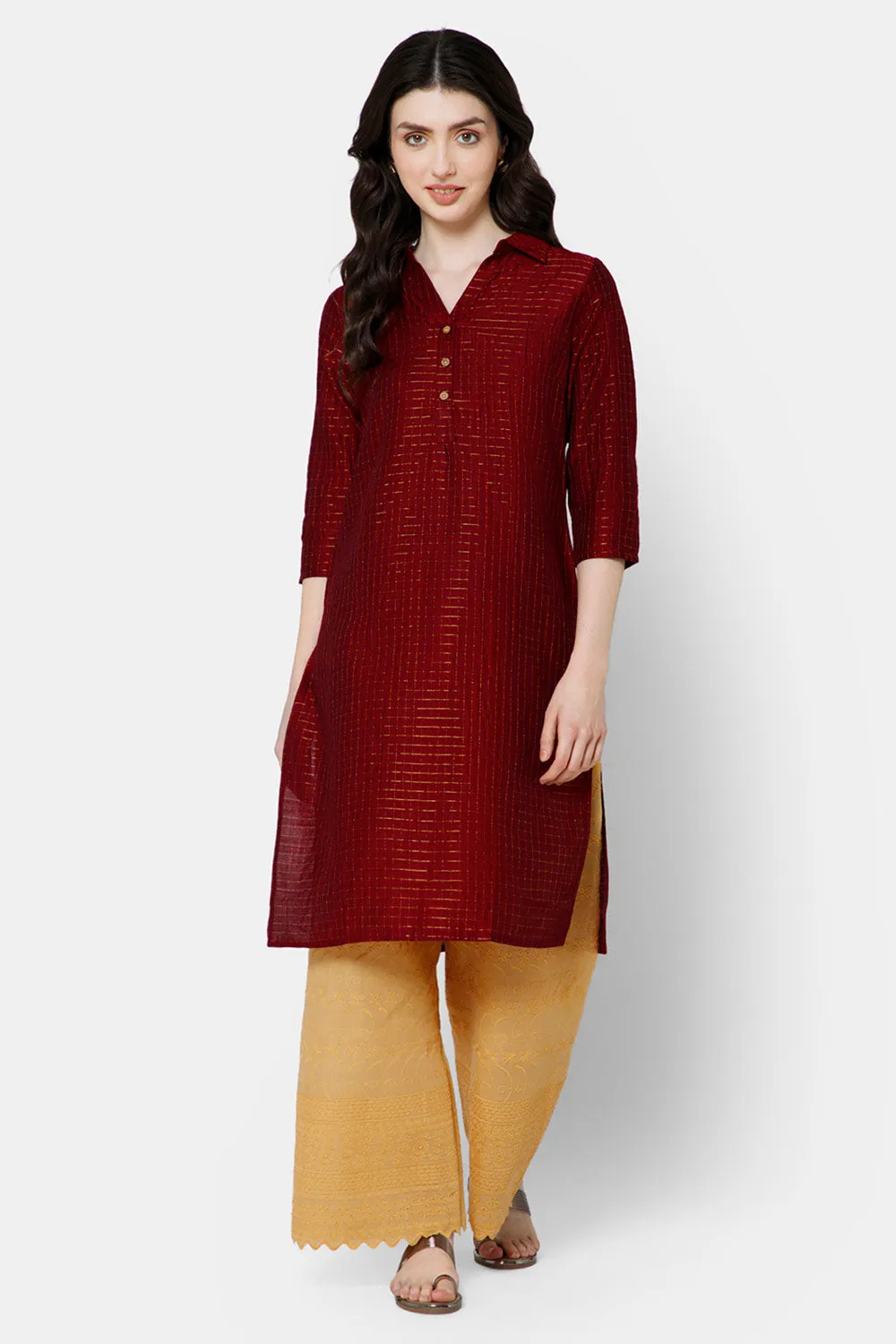 Mythri Women's Kurthi Anarkali Casual wear - Maroon - KU65