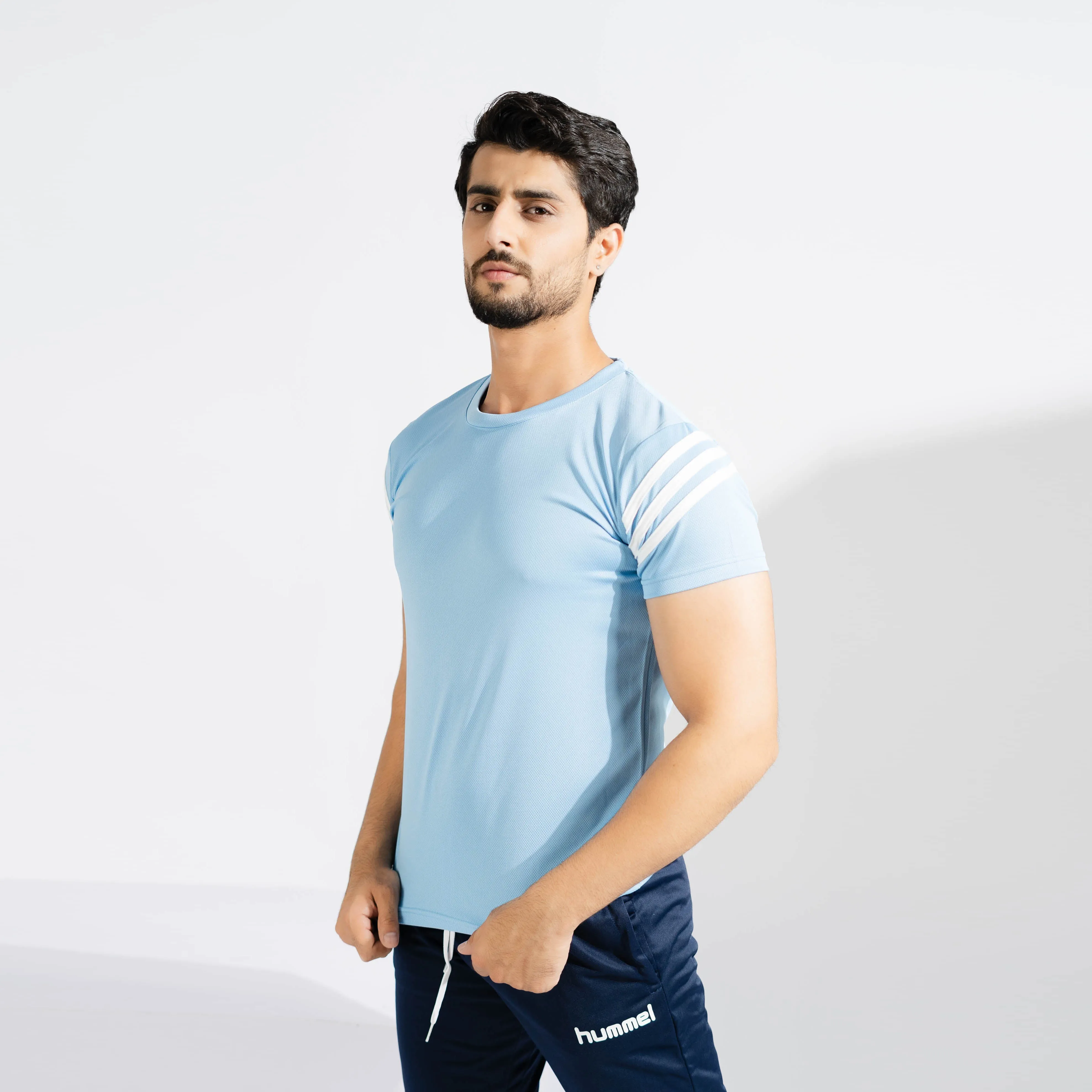 Polo Athletica Men's Shoulder Stripes Activewear Tee Shirt