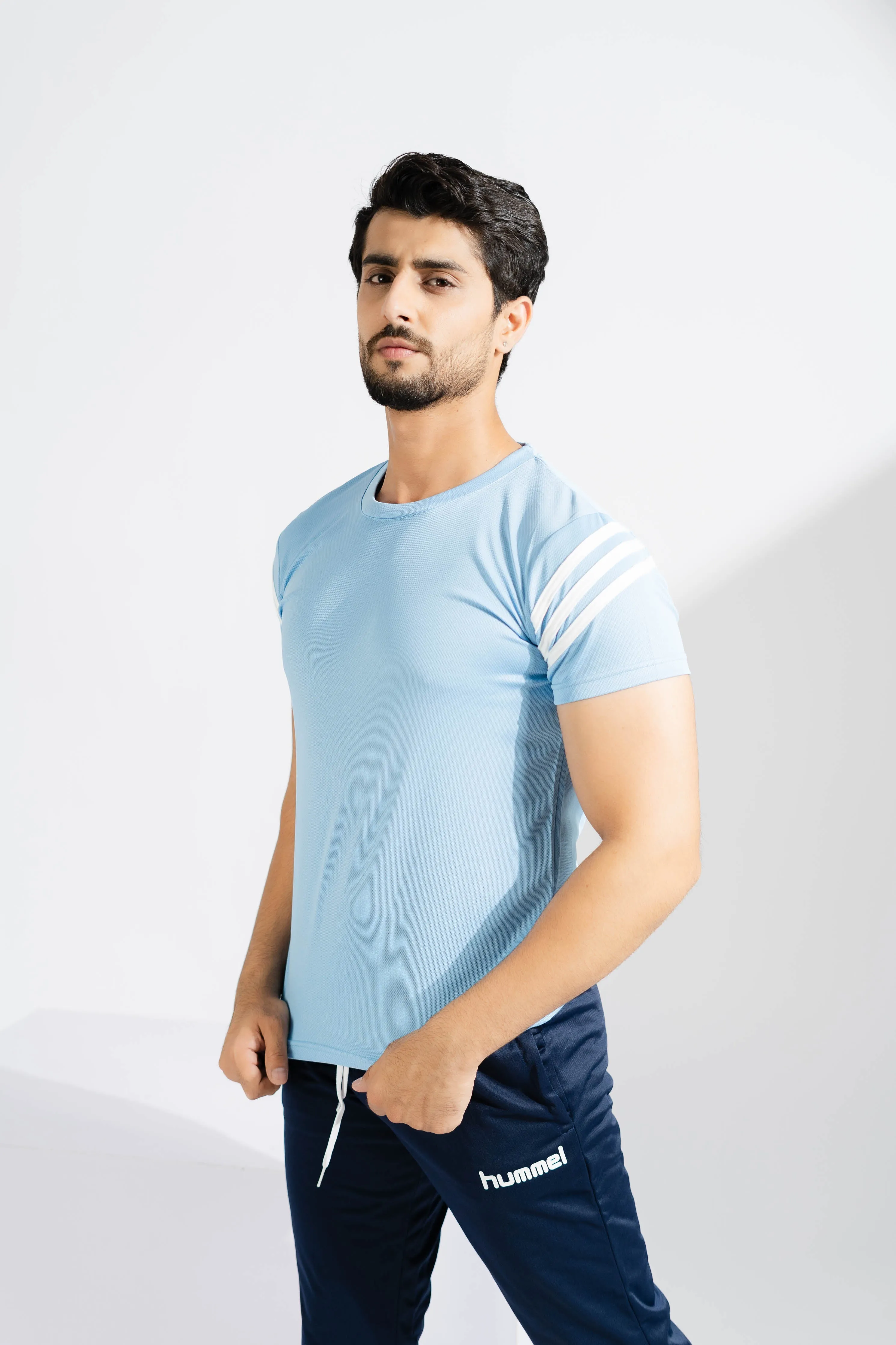 Polo Athletica Men's Shoulder Stripes Activewear Tee Shirt