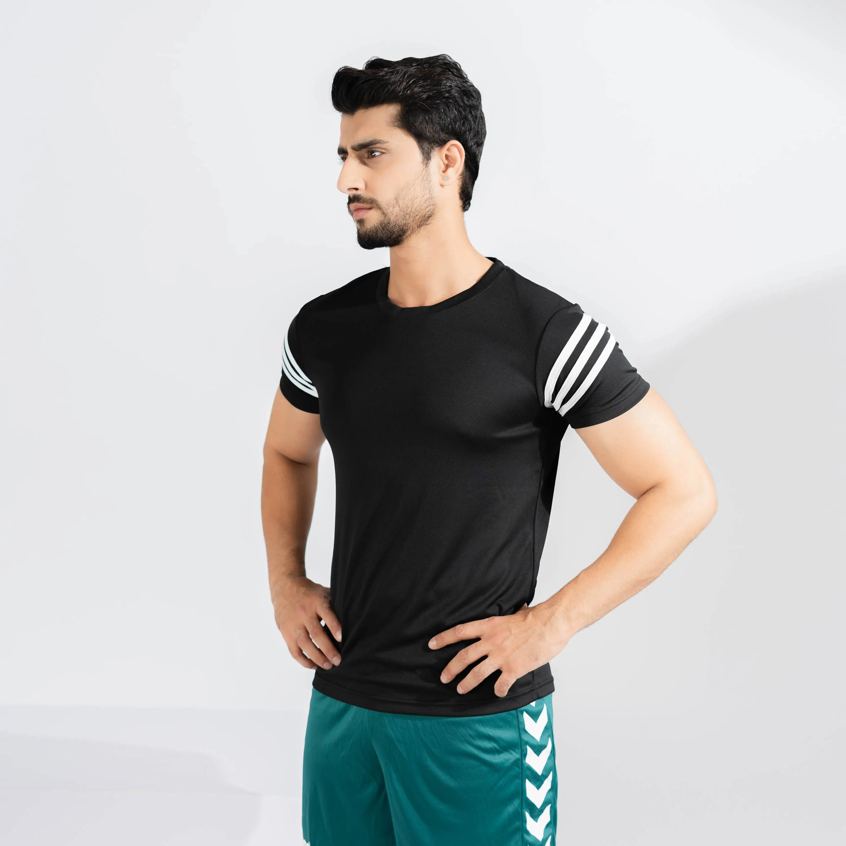 Polo Athletica Men's Shoulder Stripes Activewear Tee Shirt