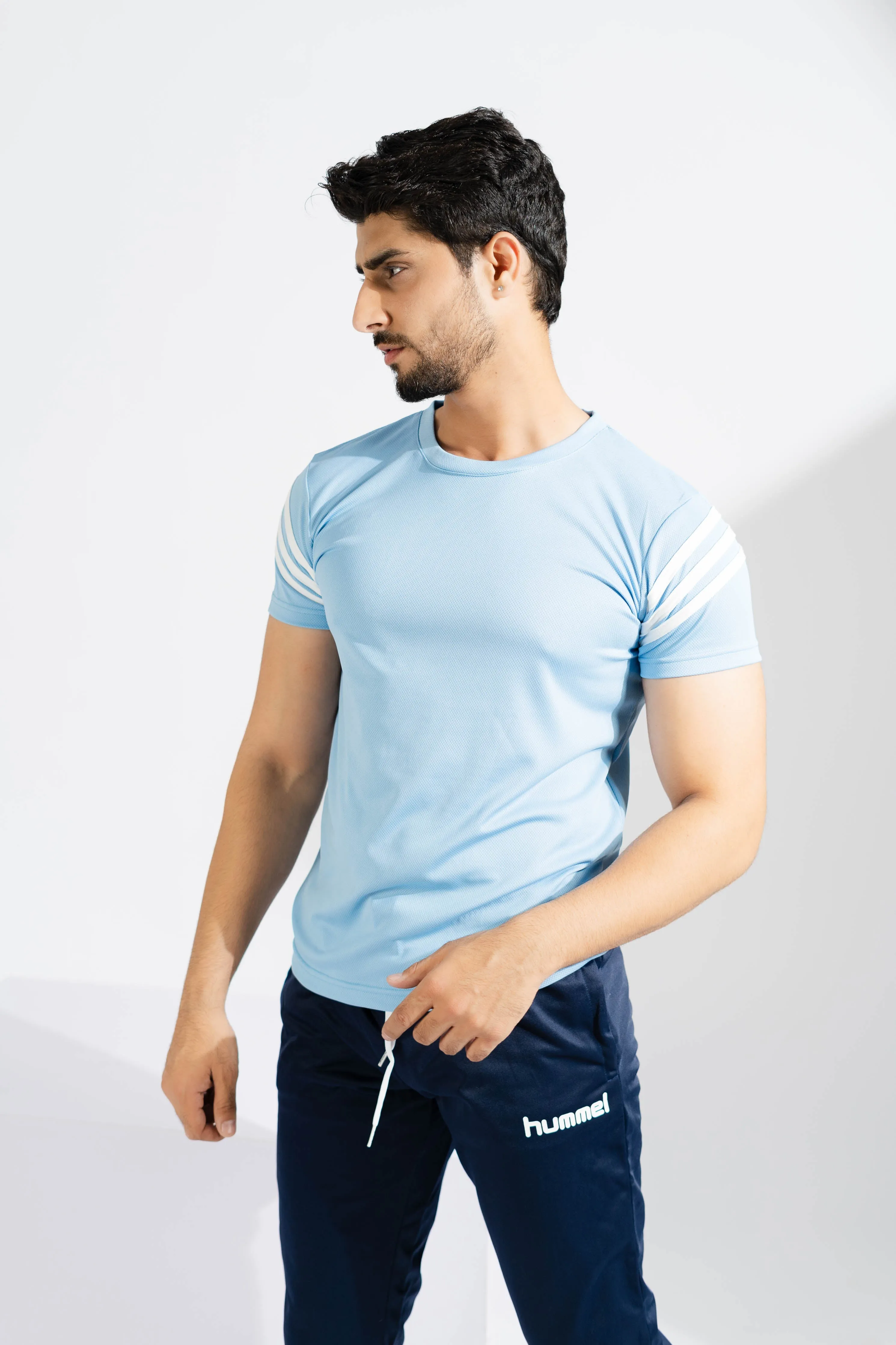 Polo Athletica Men's Shoulder Stripes Activewear Tee Shirt