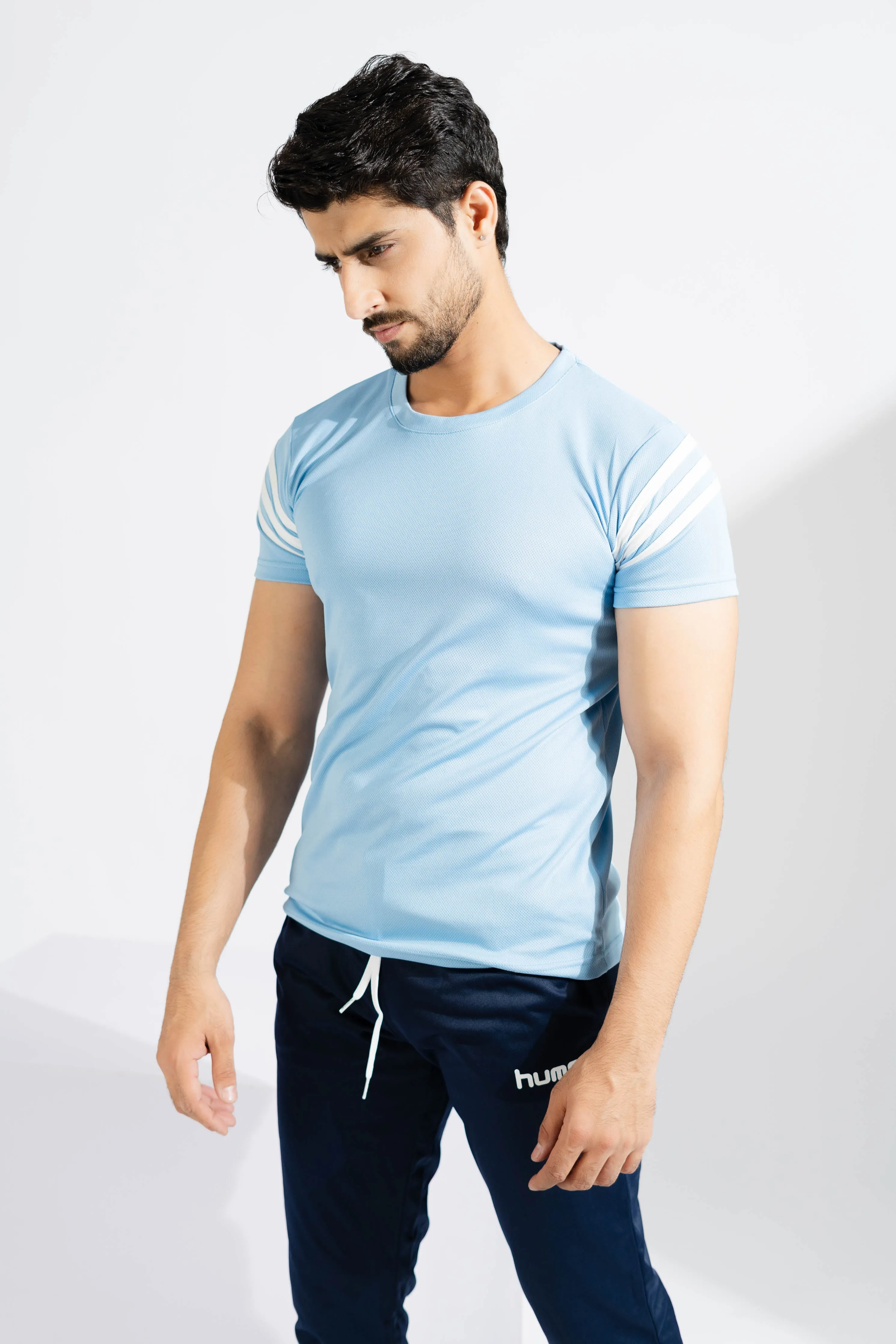 Polo Athletica Men's Shoulder Stripes Activewear Tee Shirt