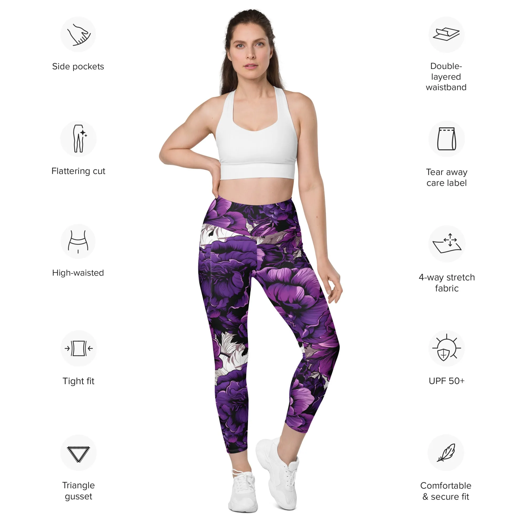 Purple Petals Performance: Women's Running Leggings from Mile After Mile