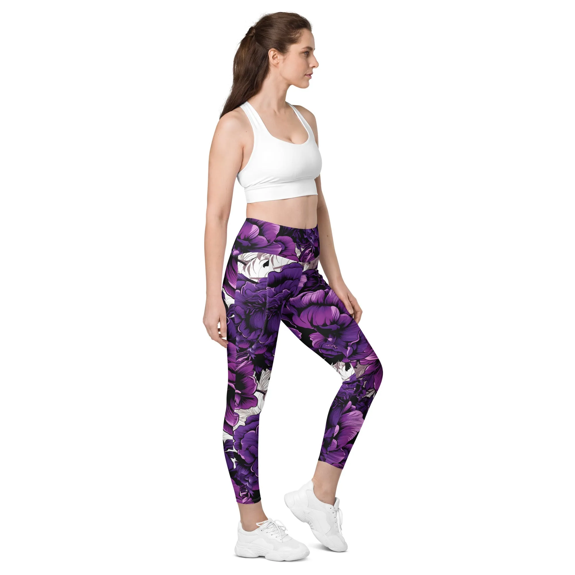 Purple Petals Performance: Women's Running Leggings from Mile After Mile