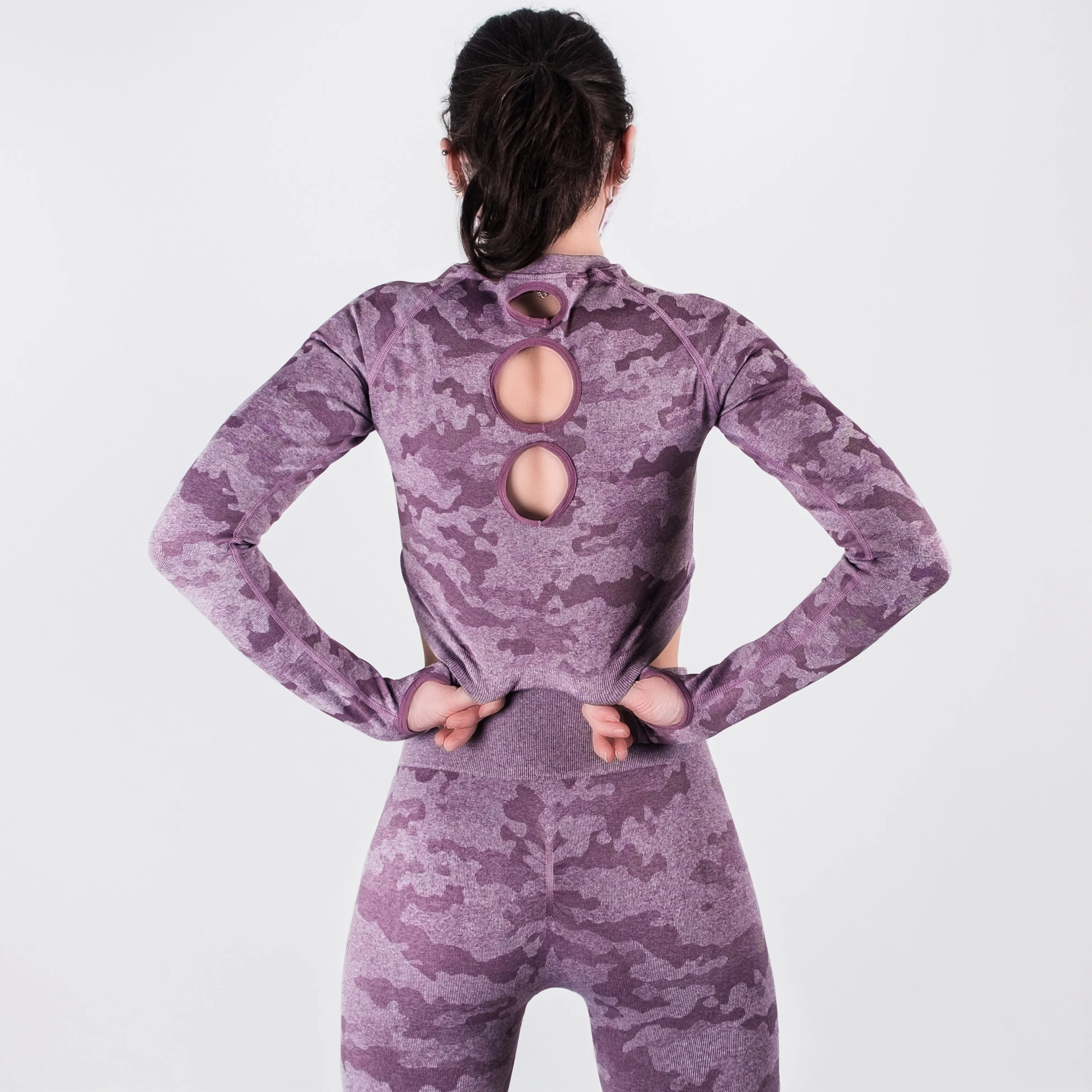 Step Ahead Camo Seamless Two Piece Fitness Purple Set