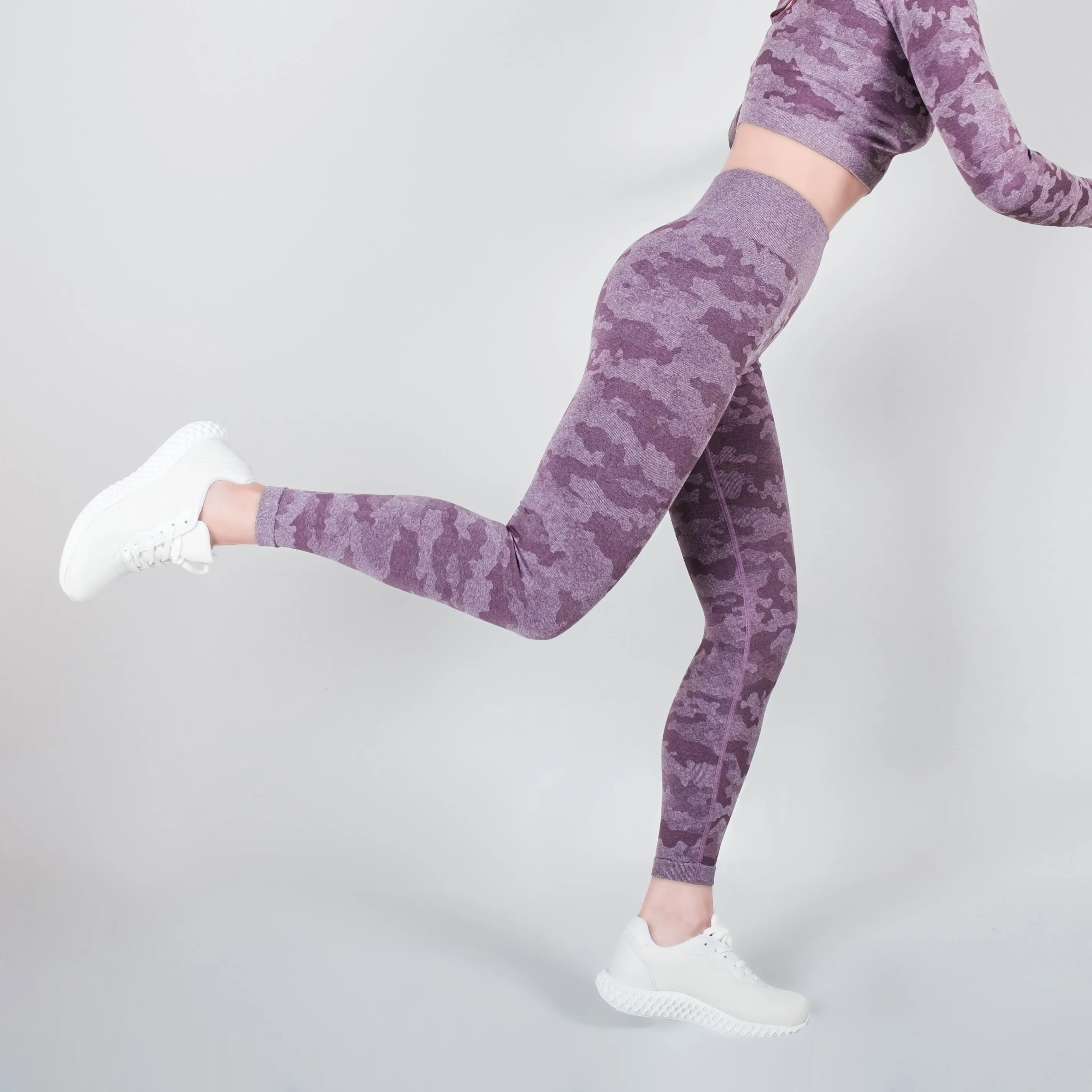 Step Ahead Camo Seamless Two Piece Fitness Purple Set