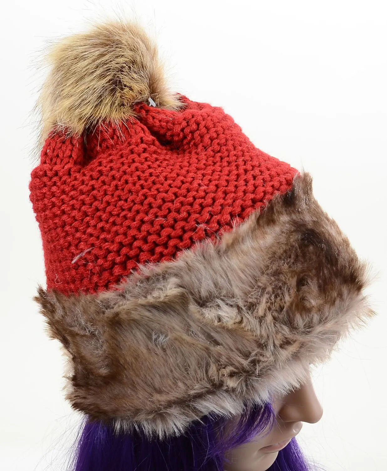 Super Furry Pom Thick Sweater Knit Cold Weather Fashion Winter Beanie