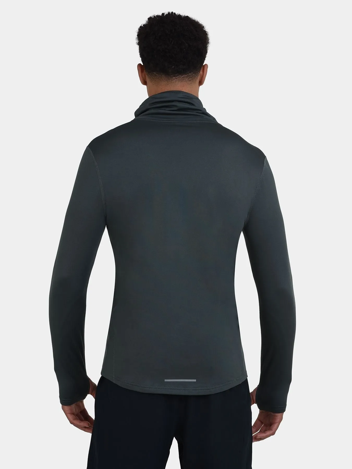 Warm-Up Thermal Long Sleeve Funnel Neck Top For Men With Brushed Inner Fabric, Thumbholes & Reflective Strips