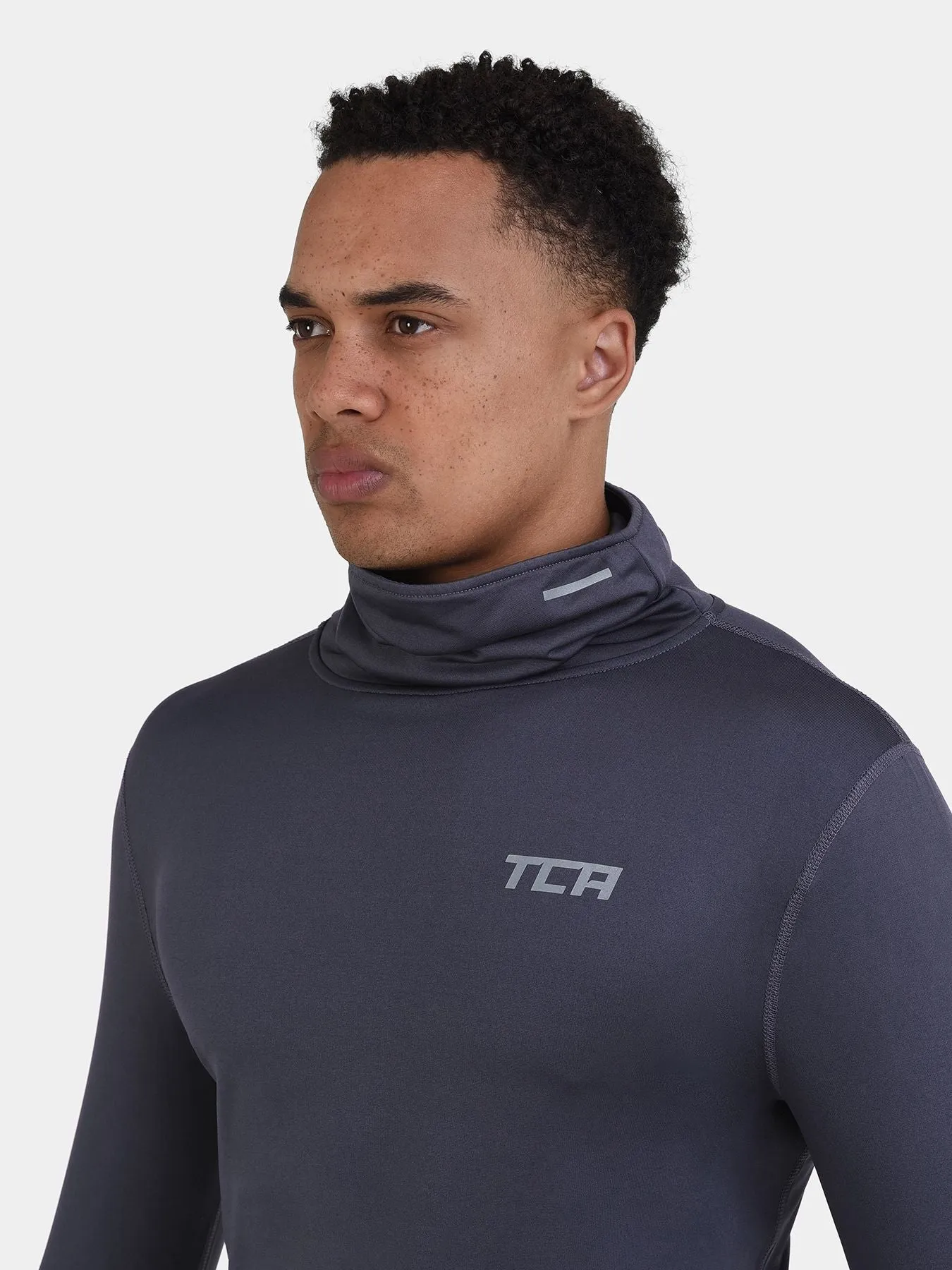 Warm-Up Thermal Long Sleeve Funnel Neck Top For Men With Brushed Inner Fabric, Thumbholes & Reflective Strips