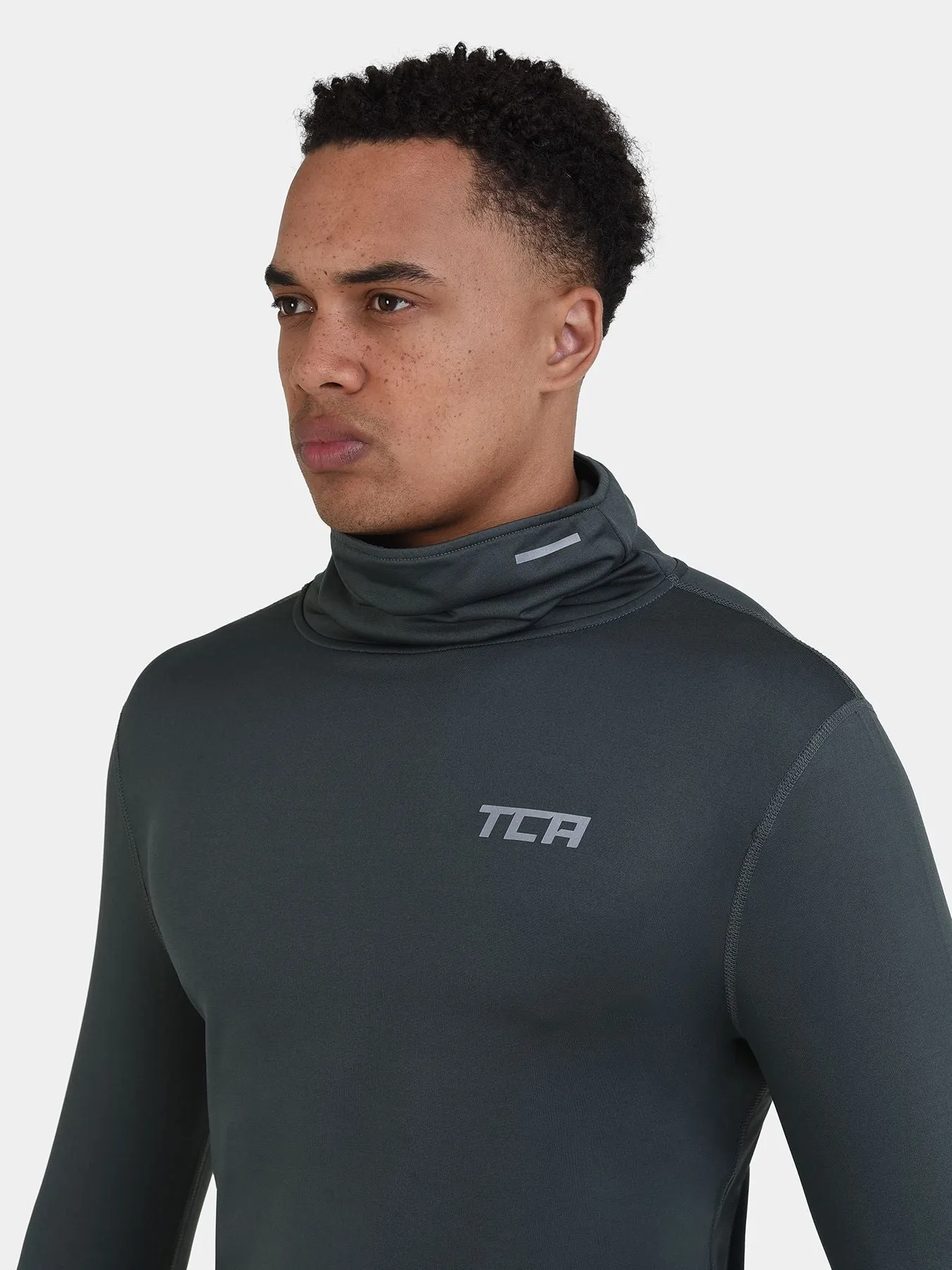 Warm-Up Thermal Long Sleeve Funnel Neck Top For Men With Brushed Inner Fabric, Thumbholes & Reflective Strips