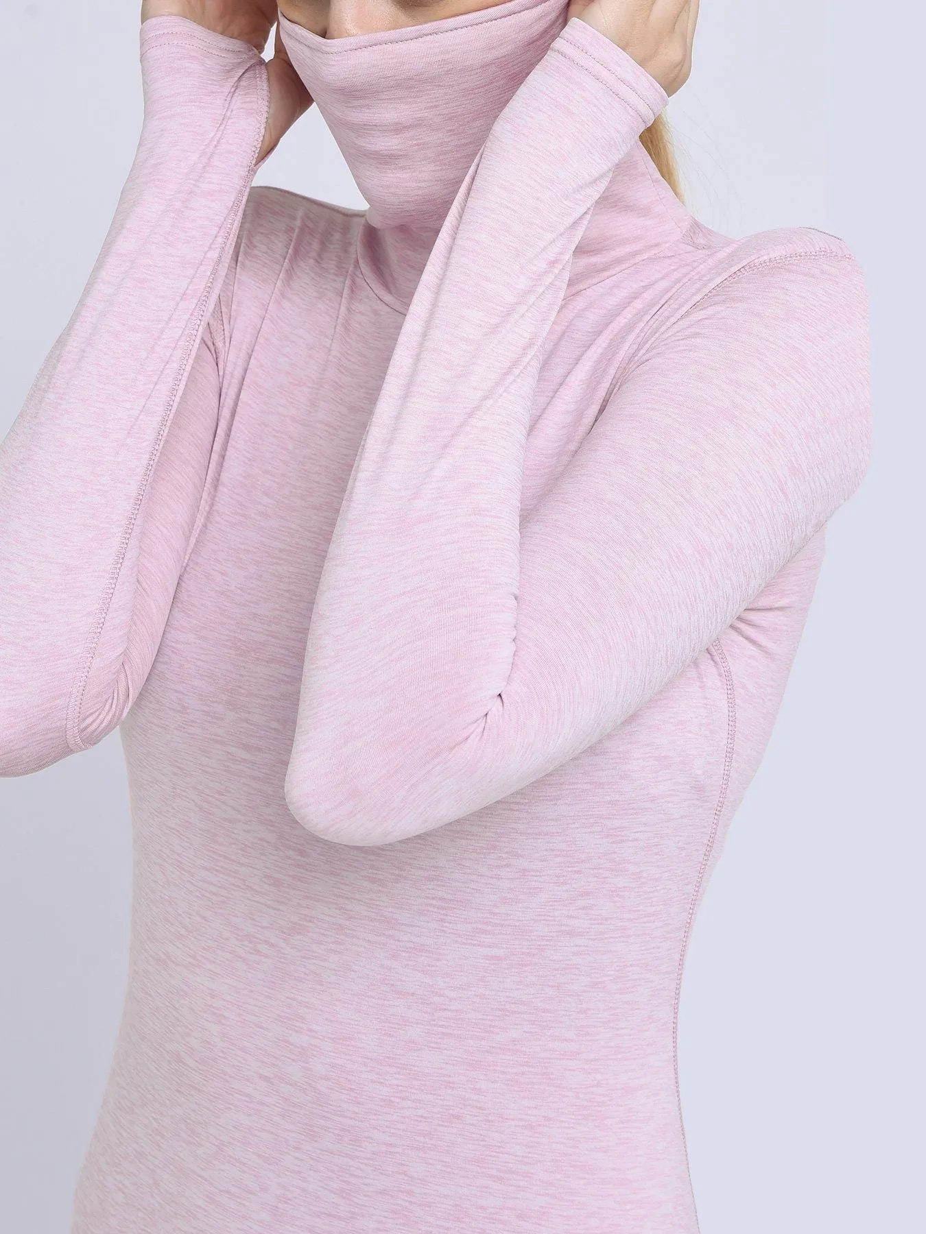 Warm-Up Thermal Long Sleeve Funnel Neck Top For Women With Brushed Inner Fabric, Thumbholes & Reflective Strips